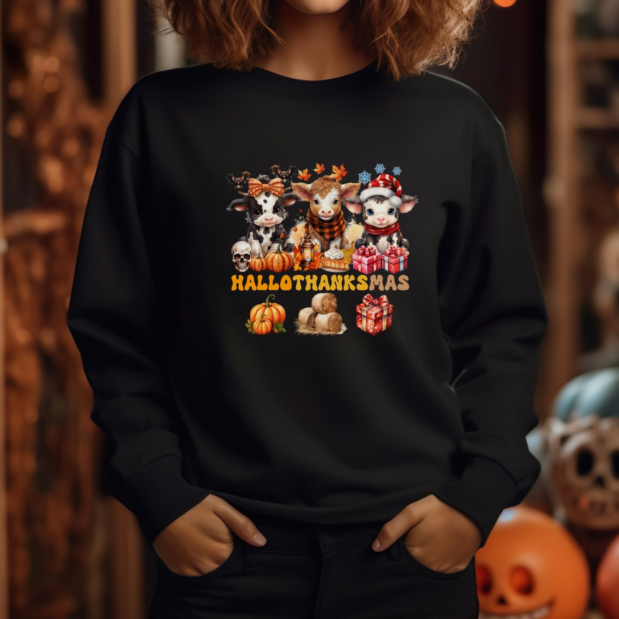 Spooky to Jolly - All-Season Celebration HalloThanksMas Tee (6), Unisex Heavy Blend™ Crewneck Sweatshirt