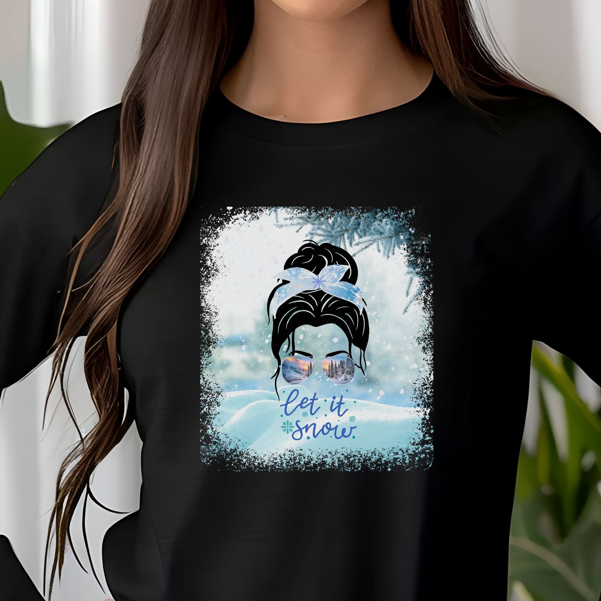 Let it Snow, Snow, Dark Hair Messy Bun, Unisex Jersey Long Sleeve Tee