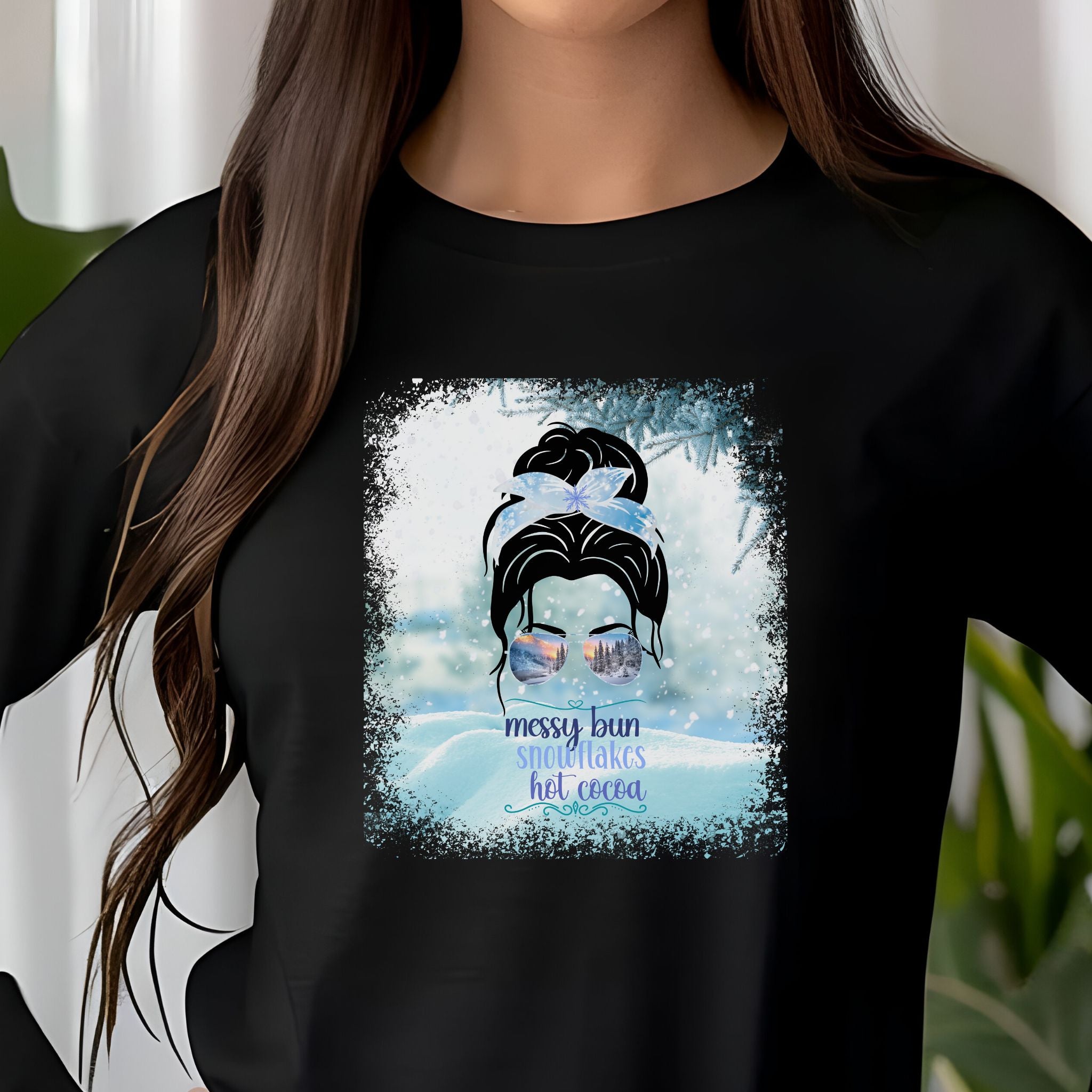 Messy Bun Snow, Dark Hair Messy Bun, Unisex Jersey Long Sleeve Tee