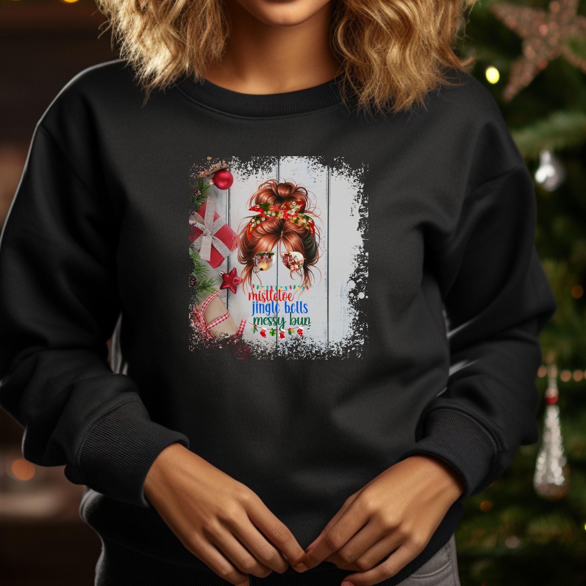 Messy Bun Christmas Presents, Red Hair Messy Bun, Unisex Heavy Blend™ Crewneck Sweatshirt