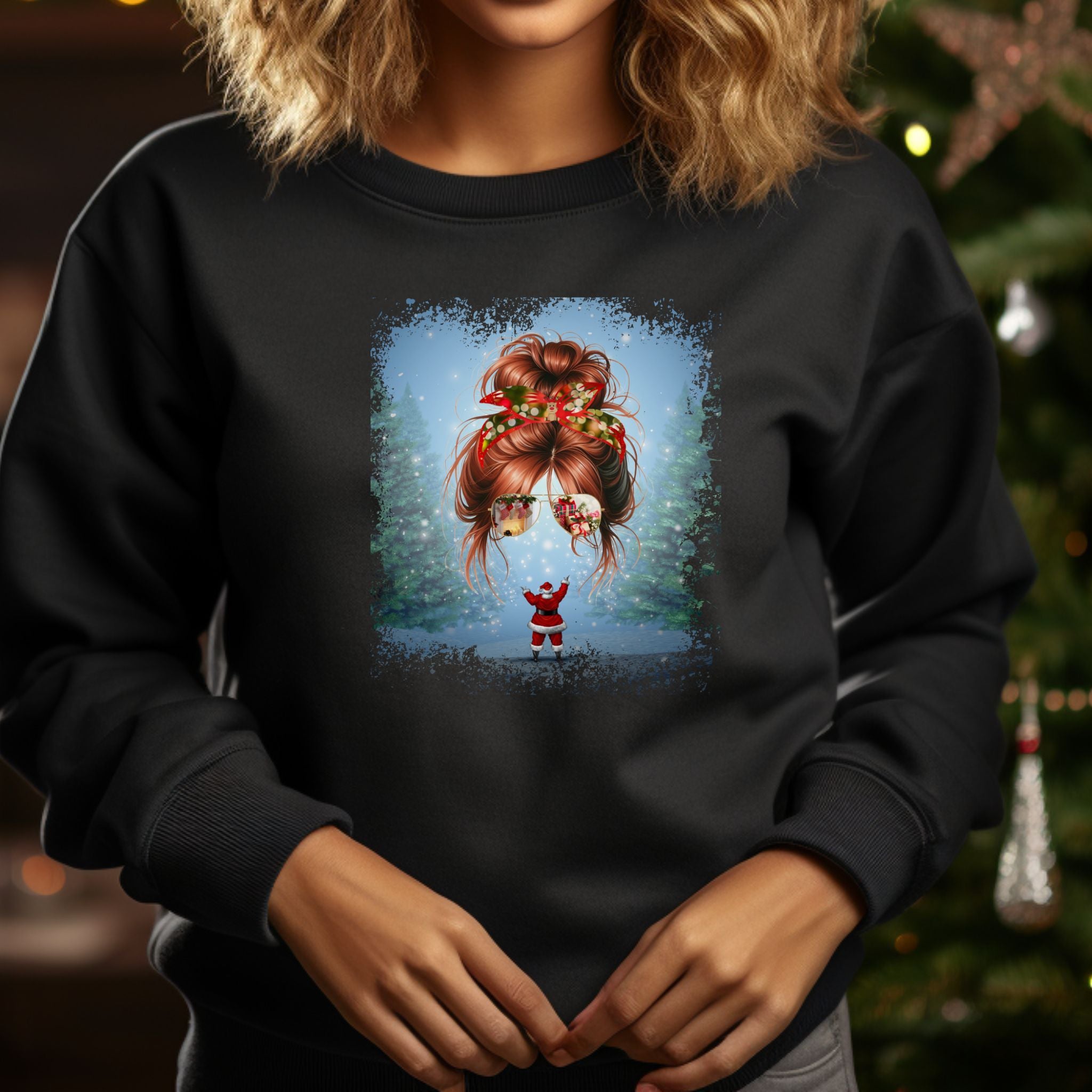 Santa, Red Hair Messy Bun, Unisex Heavy Blend™ Crewneck Sweatshirt