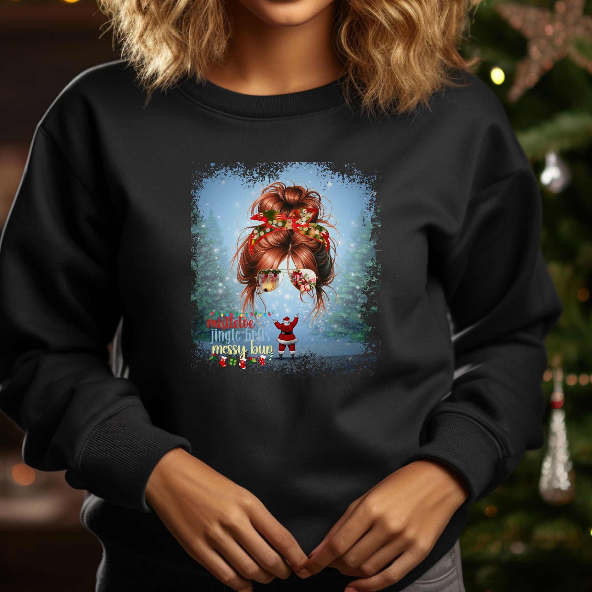 Messy Bun Santa, Red Hair Messy Bun, Unisex Heavy Blend™ Crewneck Sweatshirt