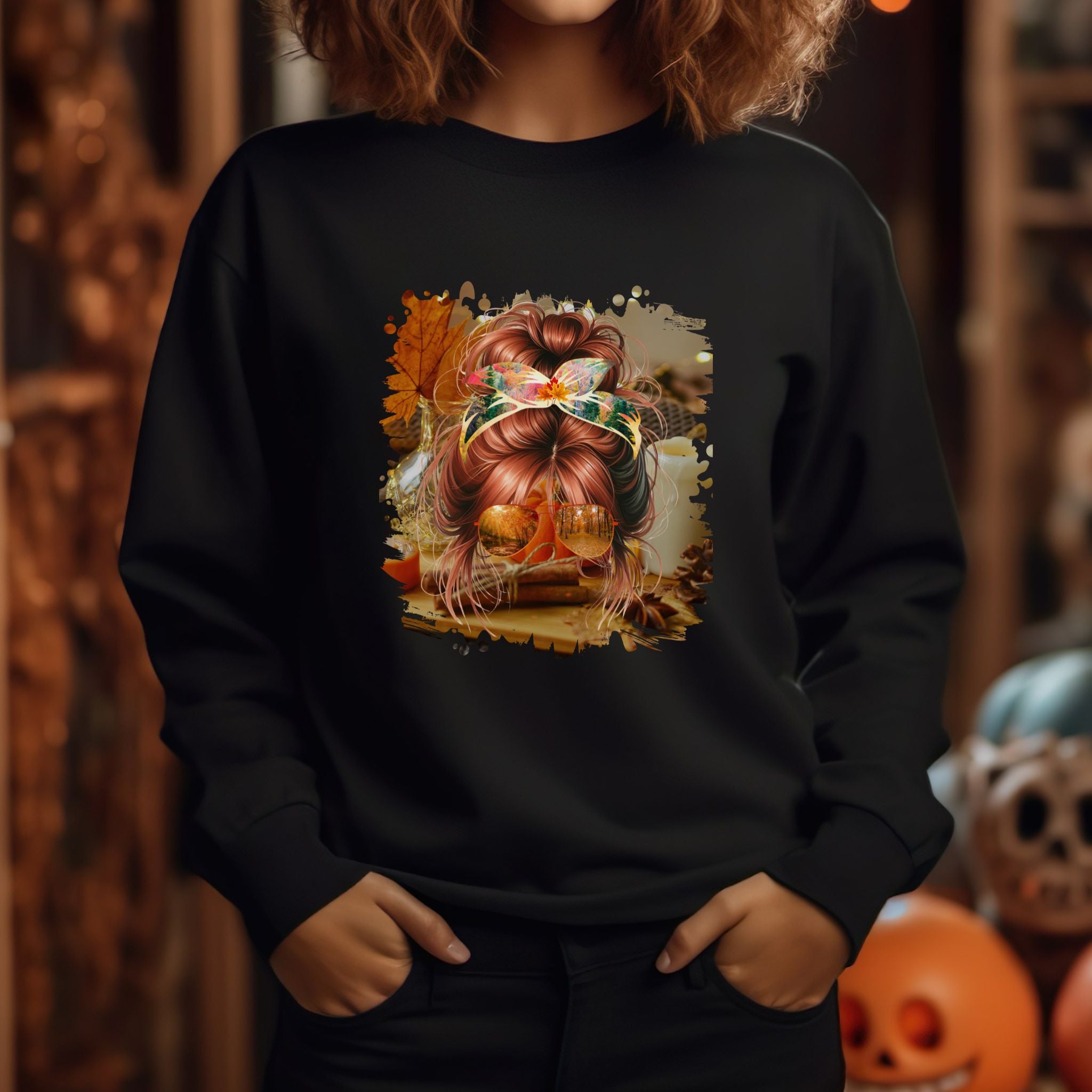 Fall Home, Red Hair Messy Bun, Unisex Heavy Blend™ Crewneck Sweatshirt