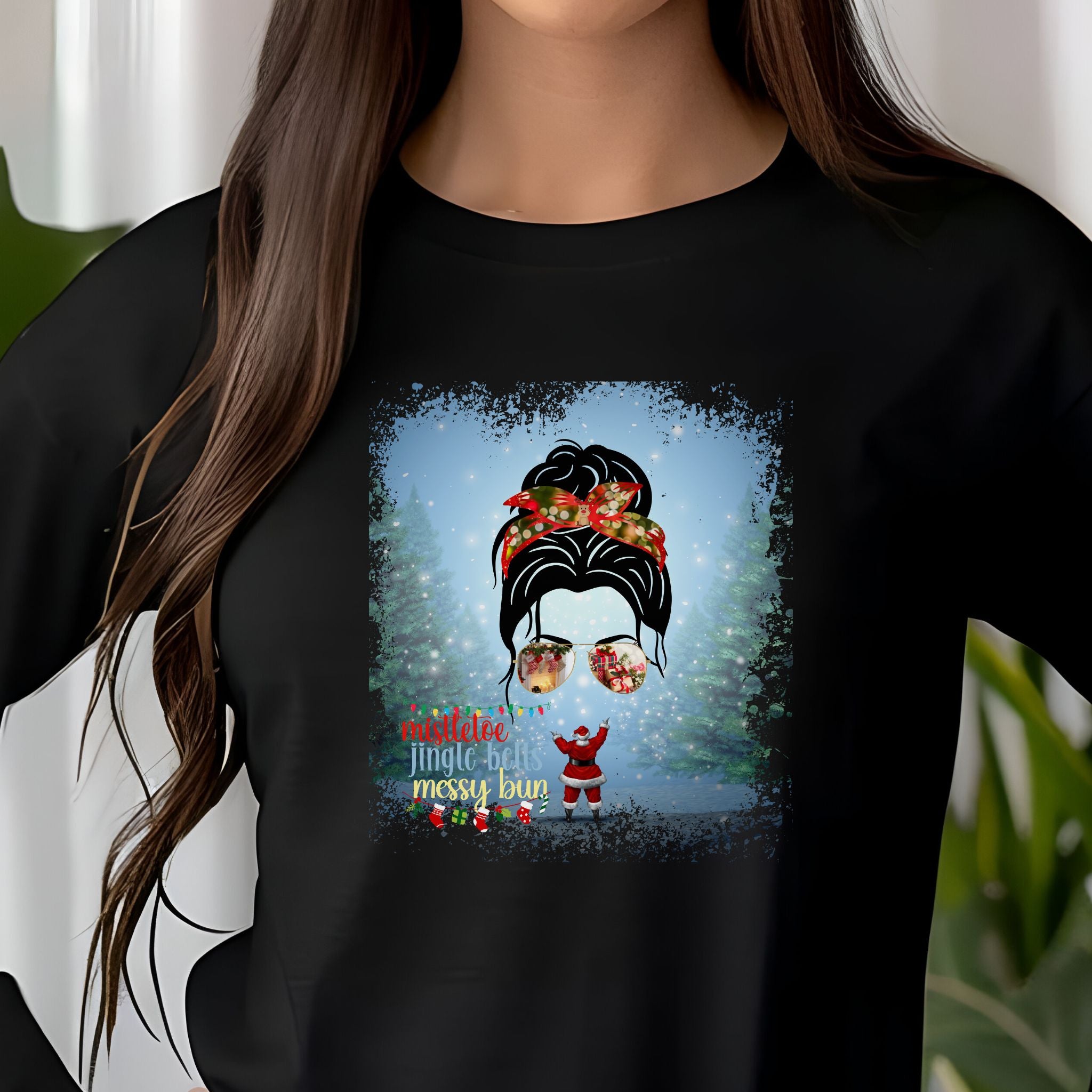 Messy Bun Santa, Dark Hair Messy Bun, Unisex Jersey Long Sleeve Tee