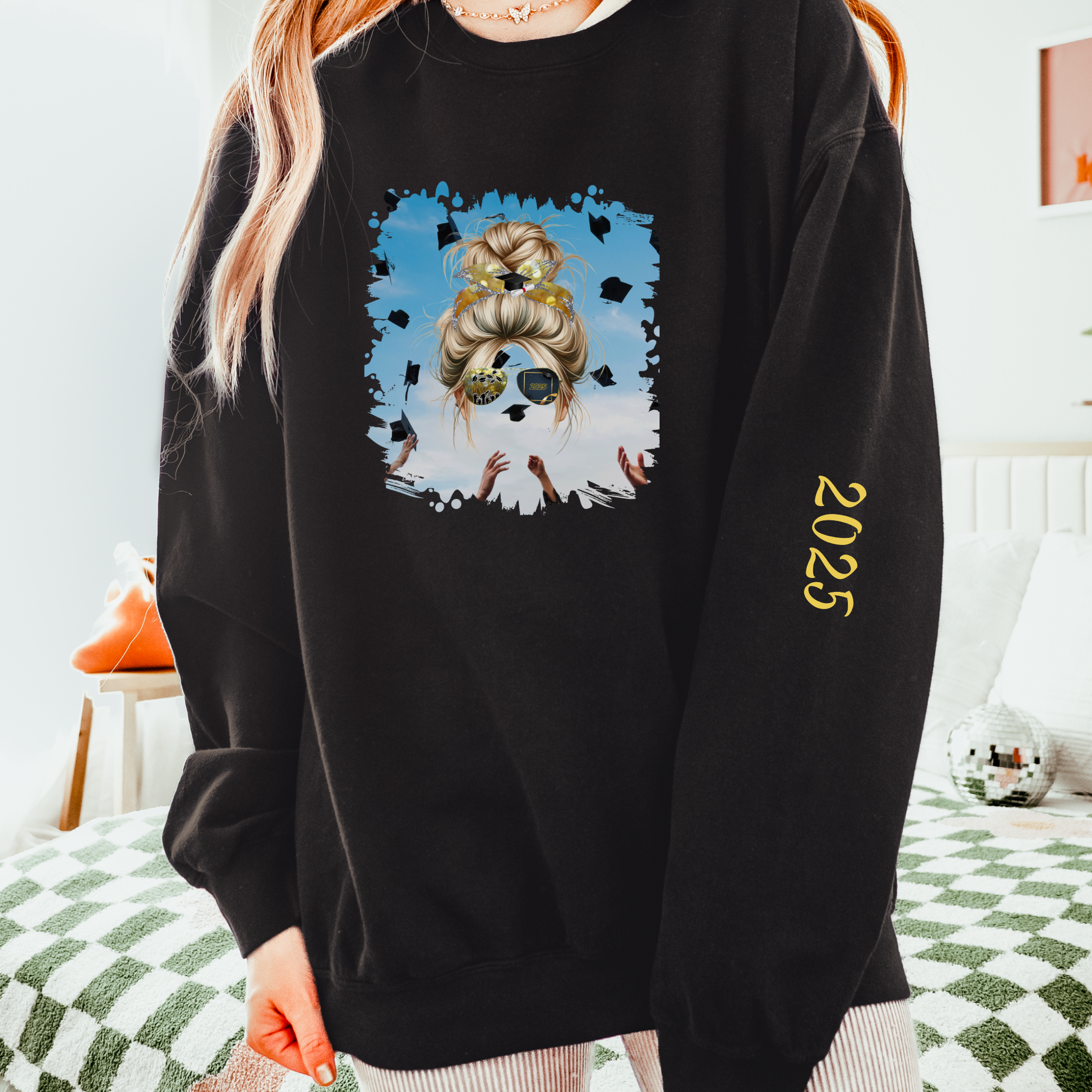 Celebration, Blond Hair Messy Bun, Unisex Lightweight Crewneck Sweatshirt