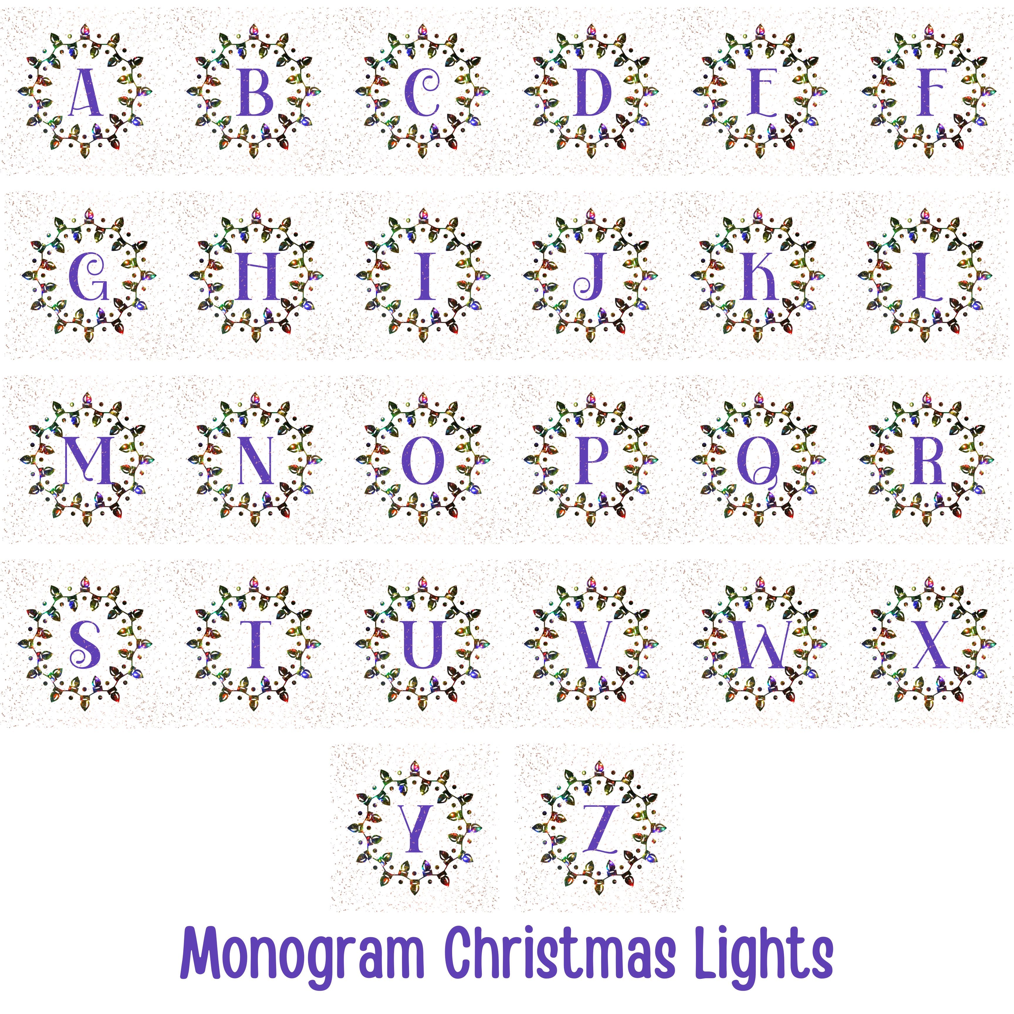 Monogram Christmas Lights, Personalized Monogram, Colored Lights, Throw Pillow Case