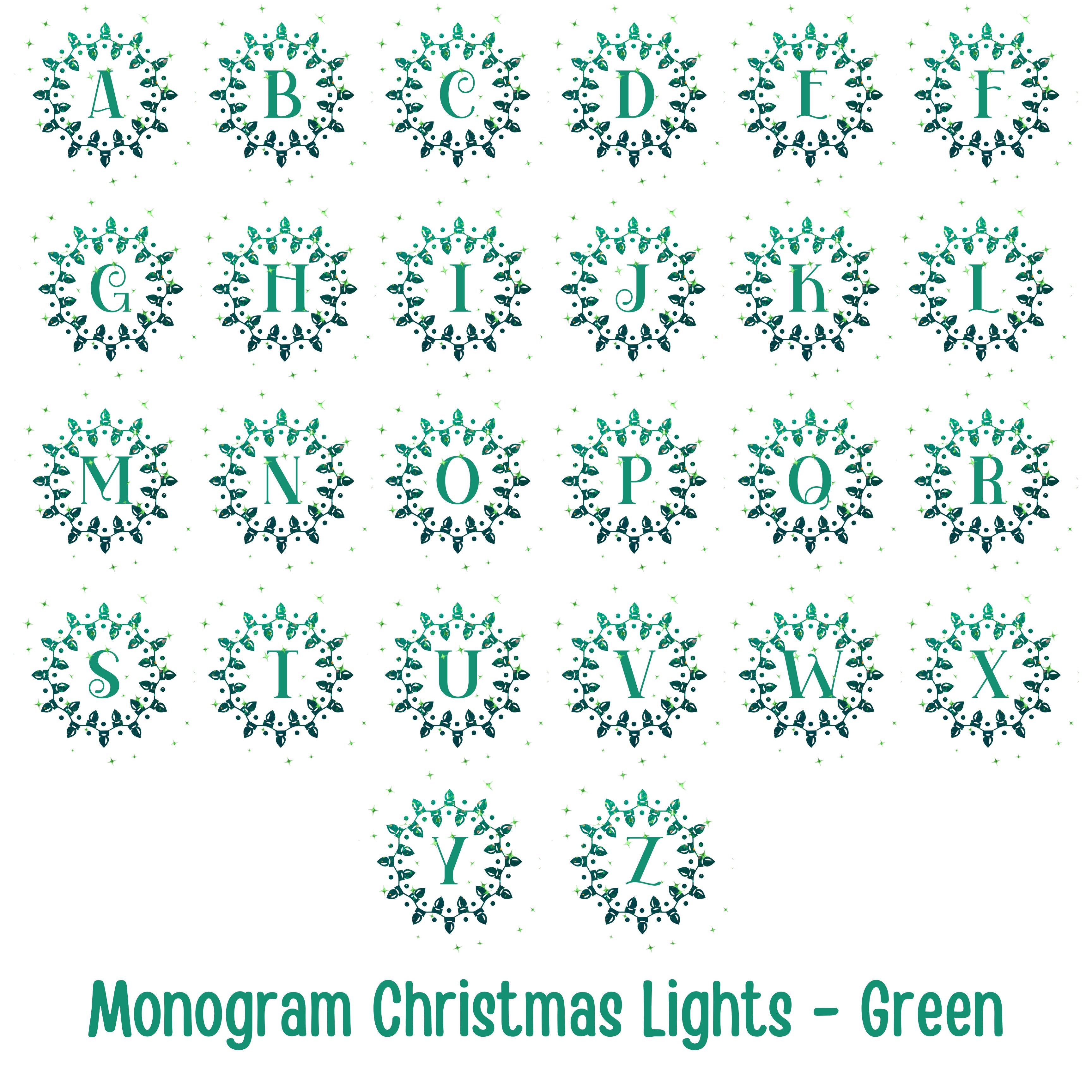 Monogram Christmas Lights, Personalized Monogram, Green Lights, Throw Pillow Case