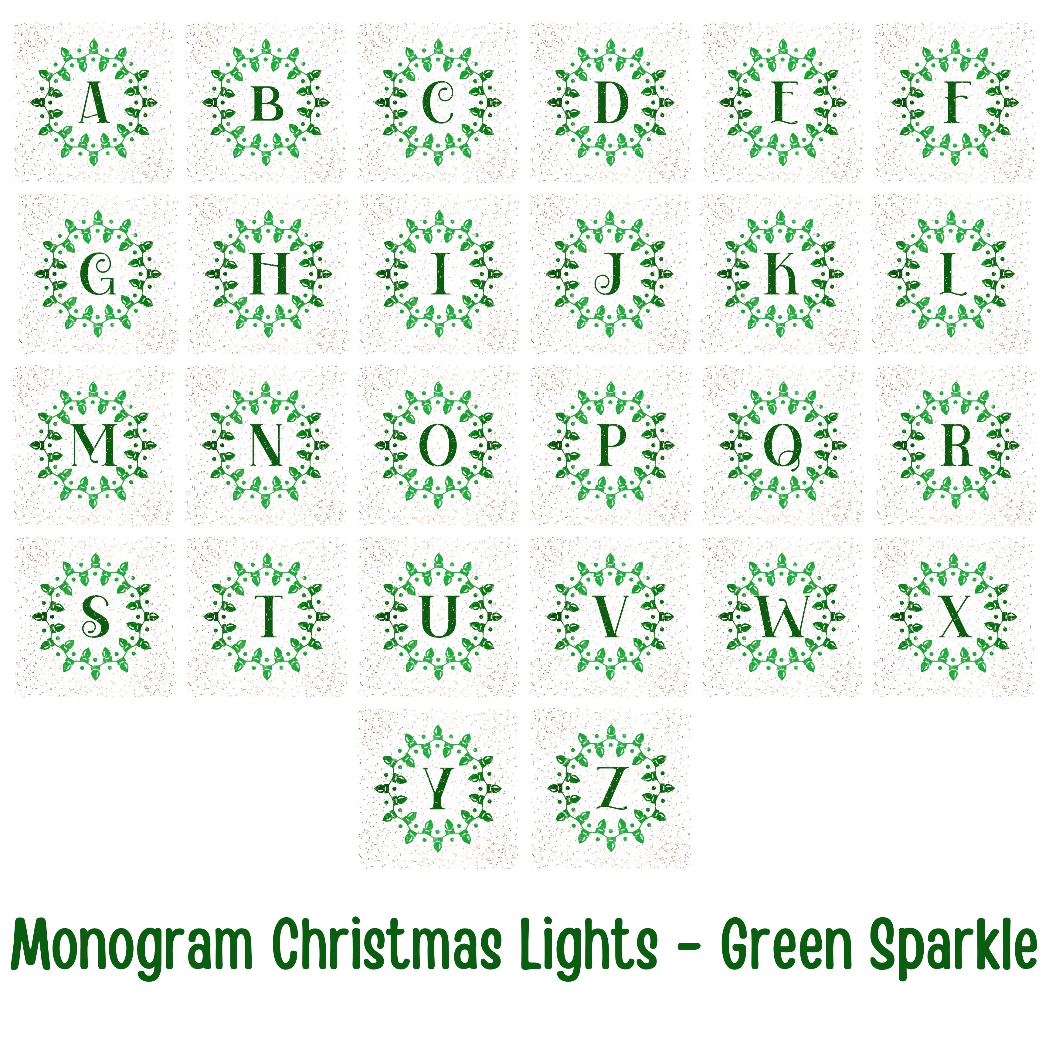 Monogram Christmas Lights, Personalized Monogram, Green Sparkle, Throw Pillow Case