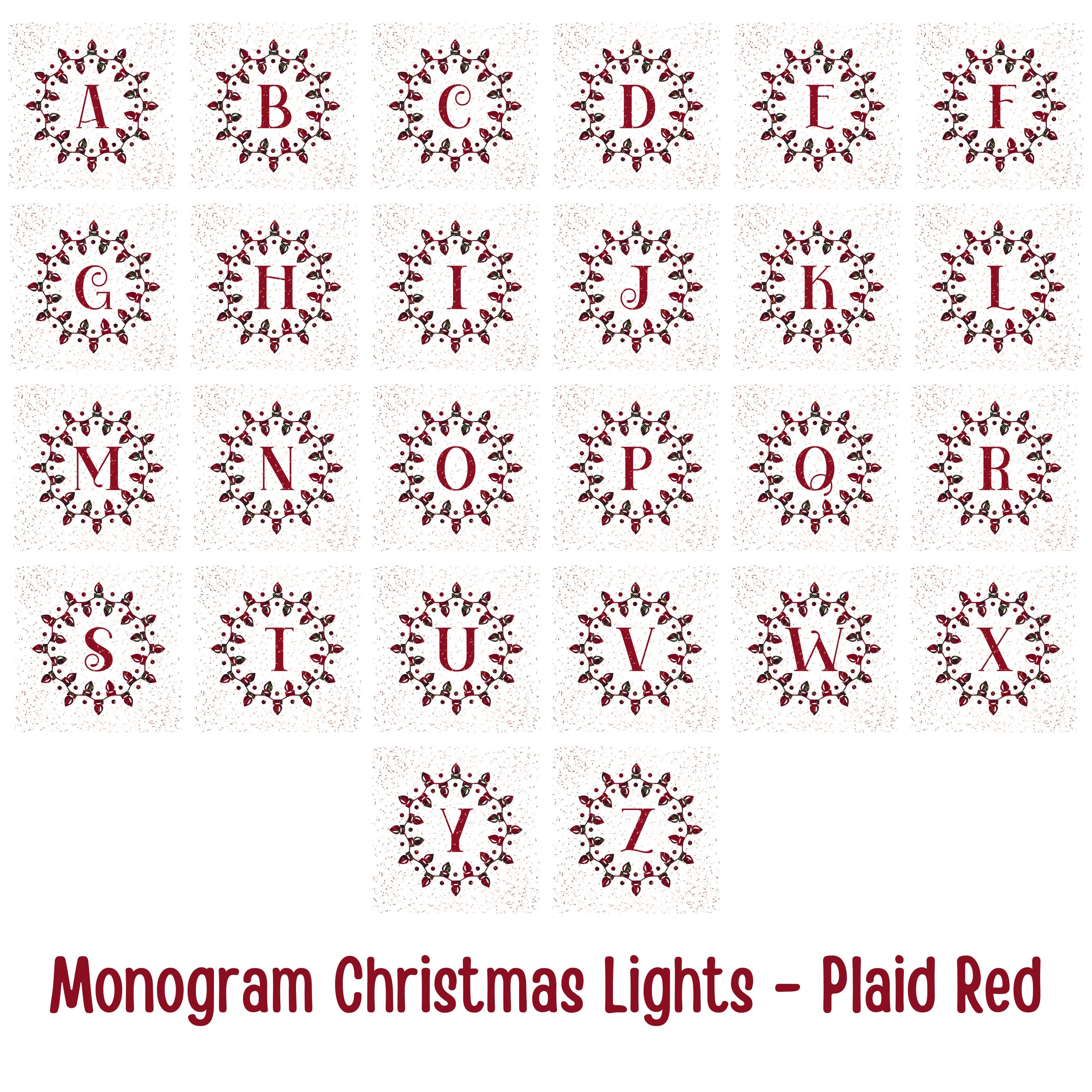 Monogram Christmas Lights, Personalized Monogram, Plaid Red, Throw Pillow Case