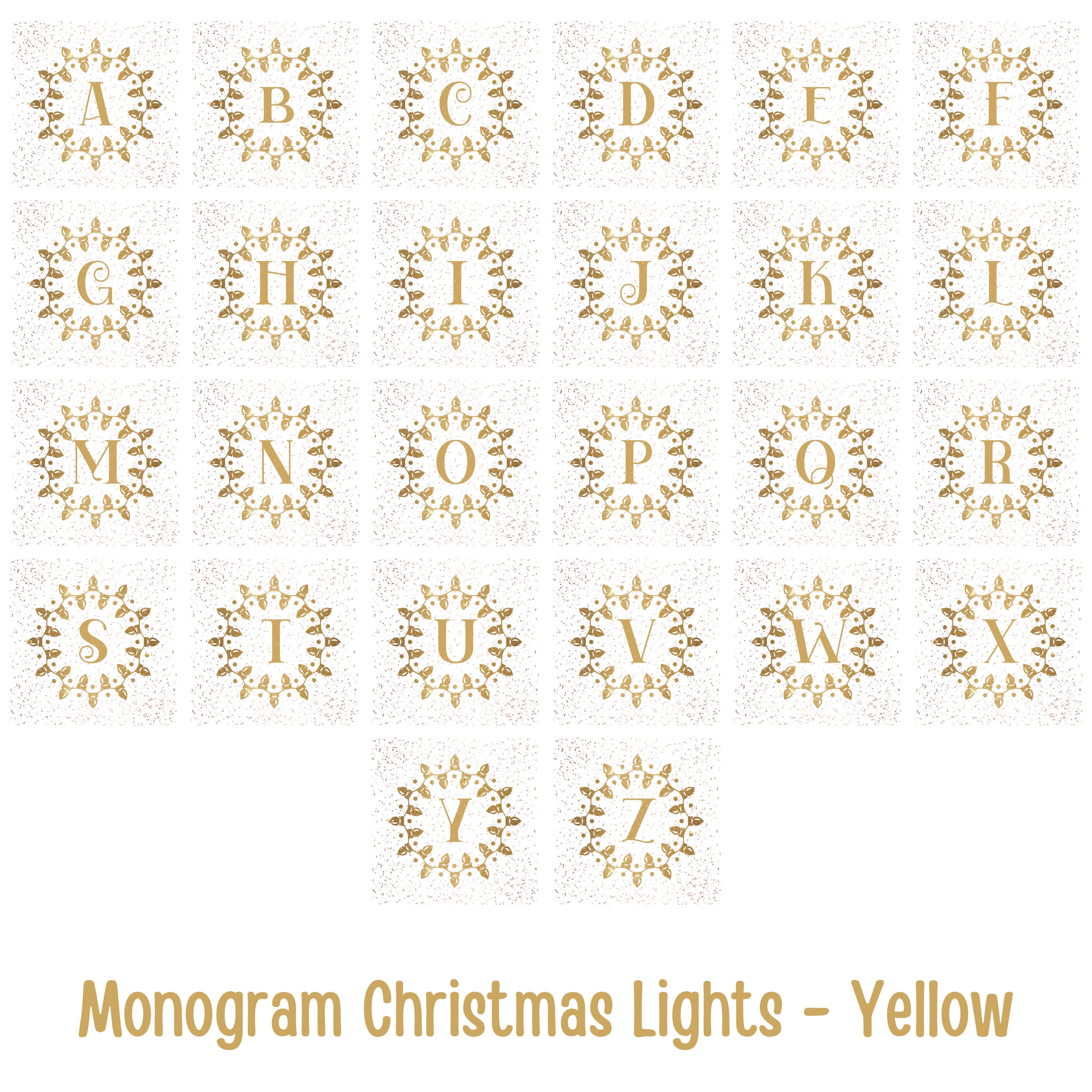 Monogram Christmas Lights, Personalized Monogram, Yellow Lights, Throw Pillow Case