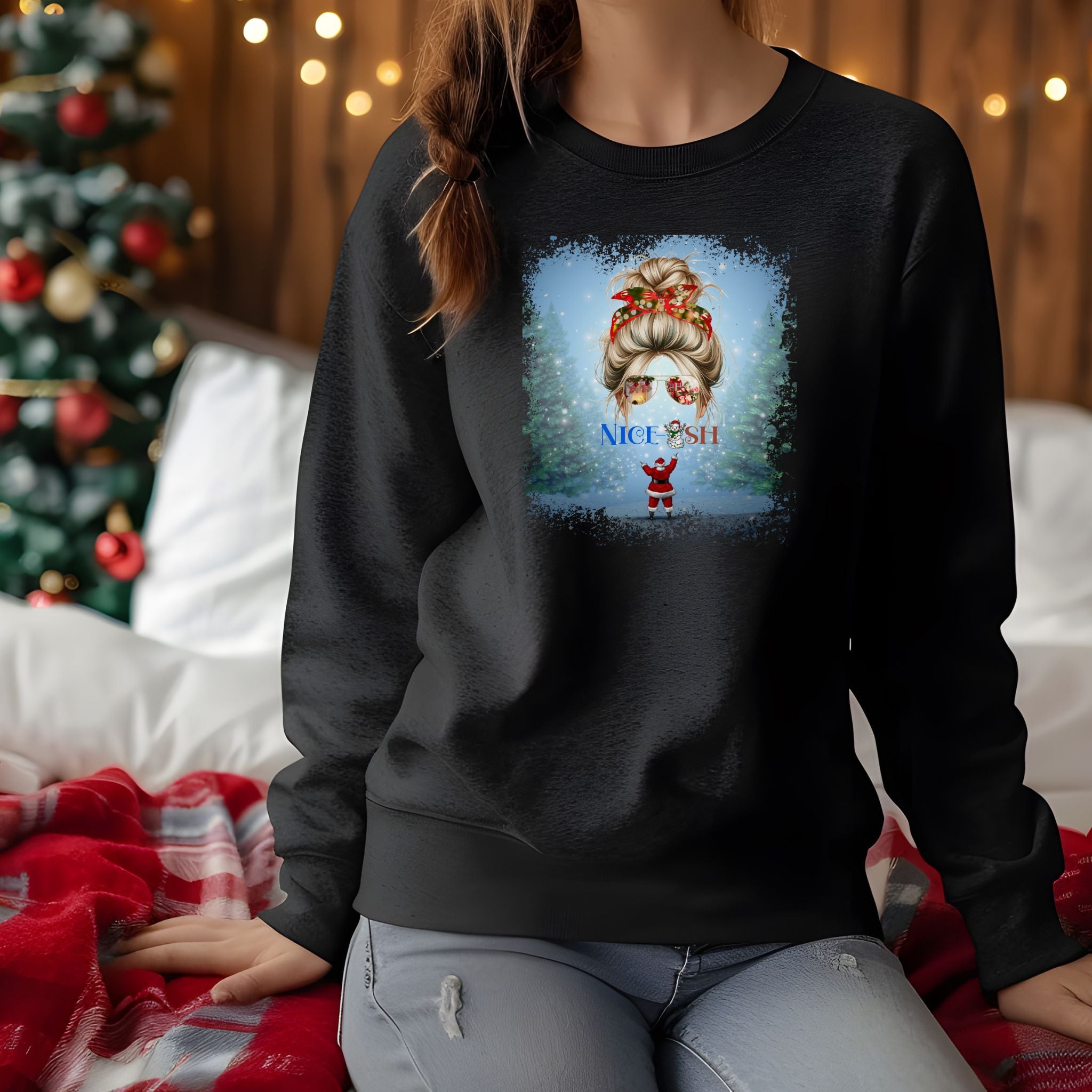 Nice-ish Santa, Blond Hair Messy Bun, Unisex Heavy Blend™ Crewneck Sweatshirt