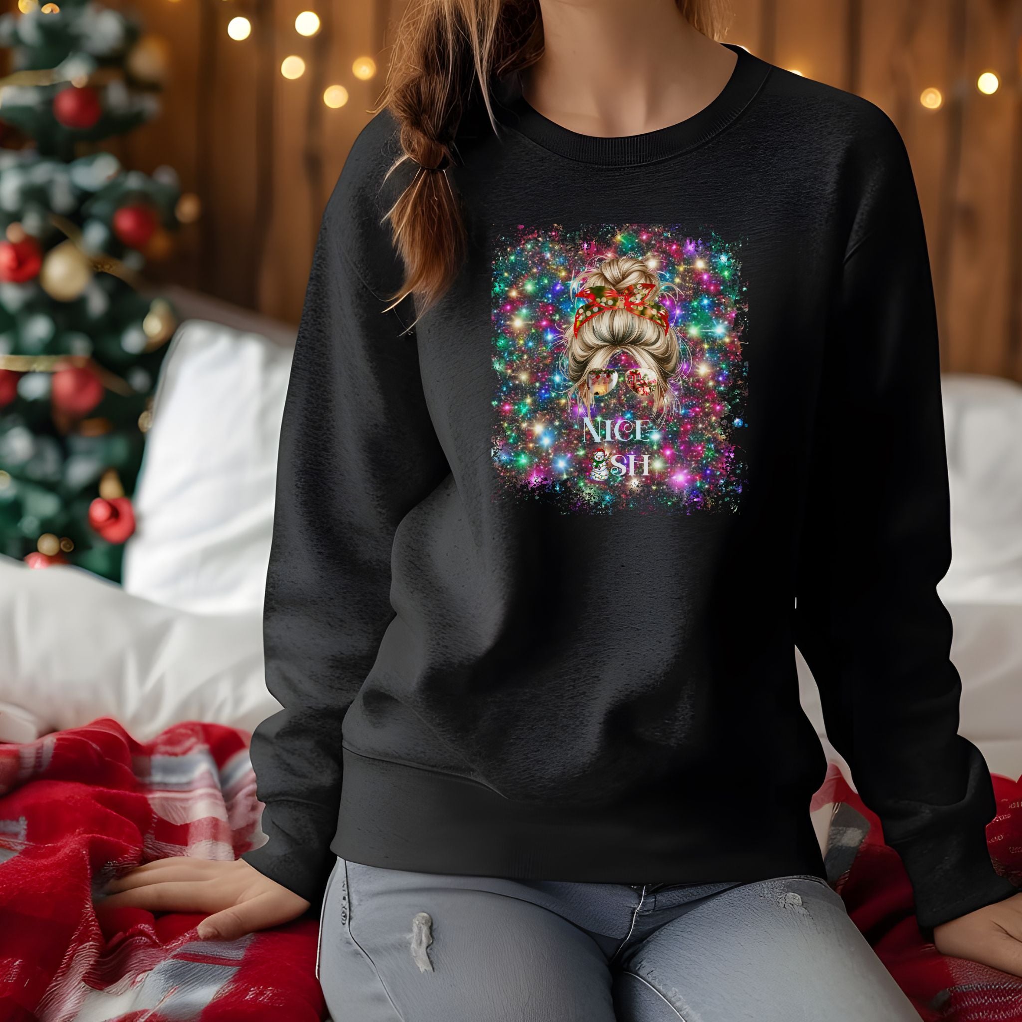 Nice-ish Christmas Lights, Blond Hair Messy Bun, Unisex Heavy Blend™ Crewneck Sweatshirt