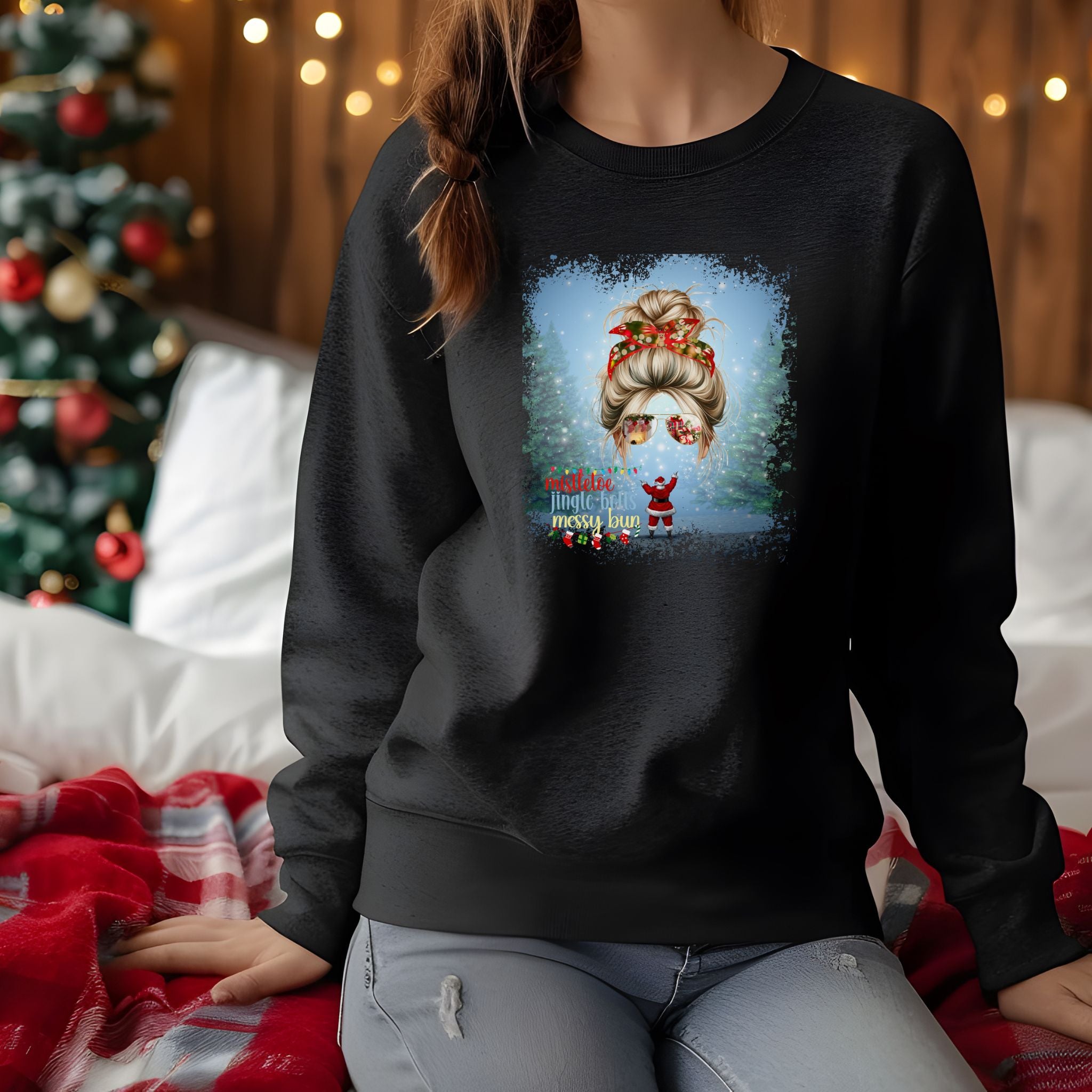 Messy Bun Santa, Blond Hair Messy Bun, Unisex Heavy Blend™ Crewneck Sweatshirt