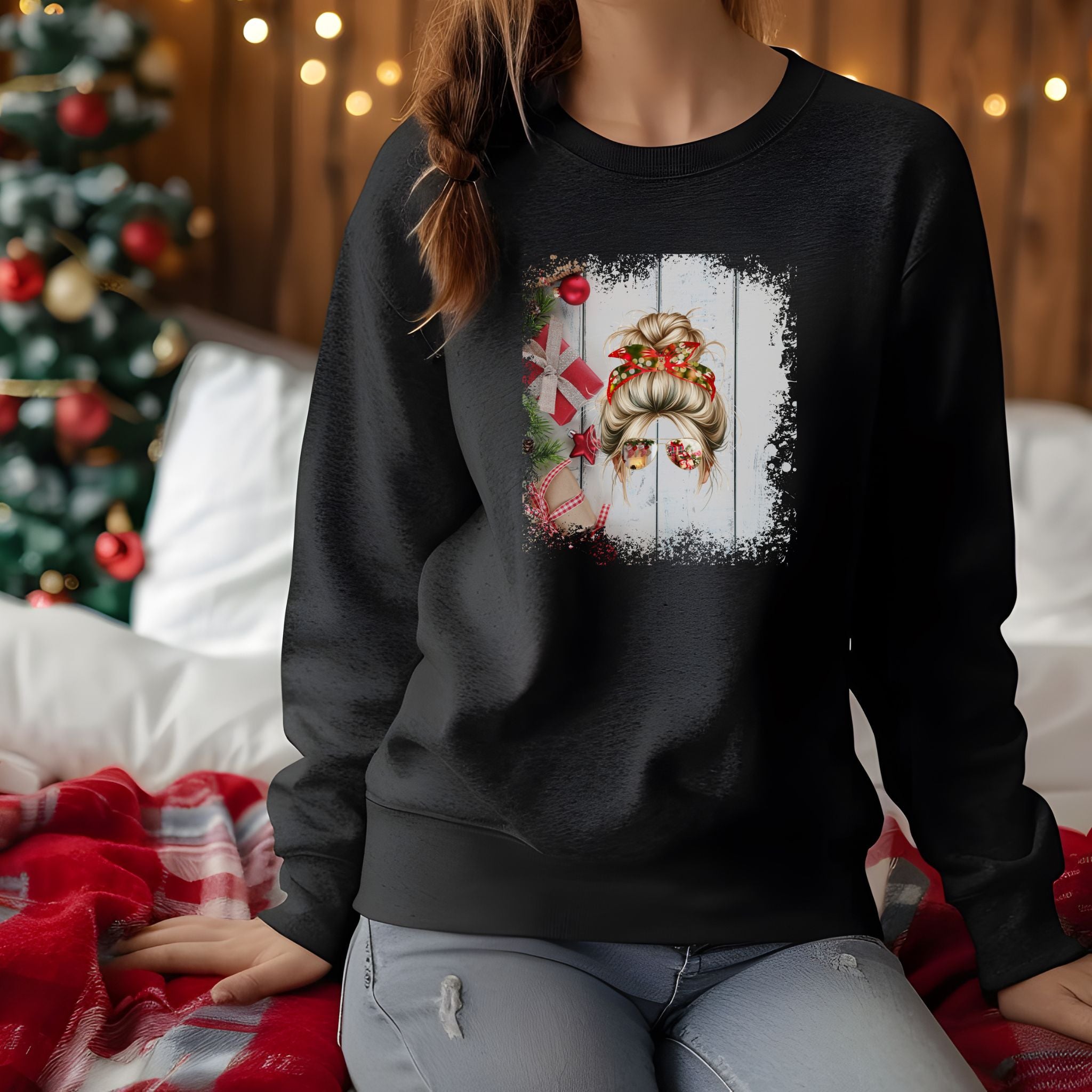 Christmas Presents, Blond Hair Messy Bun, Unisex Heavy Blend™ Crewneck Sweatshirt