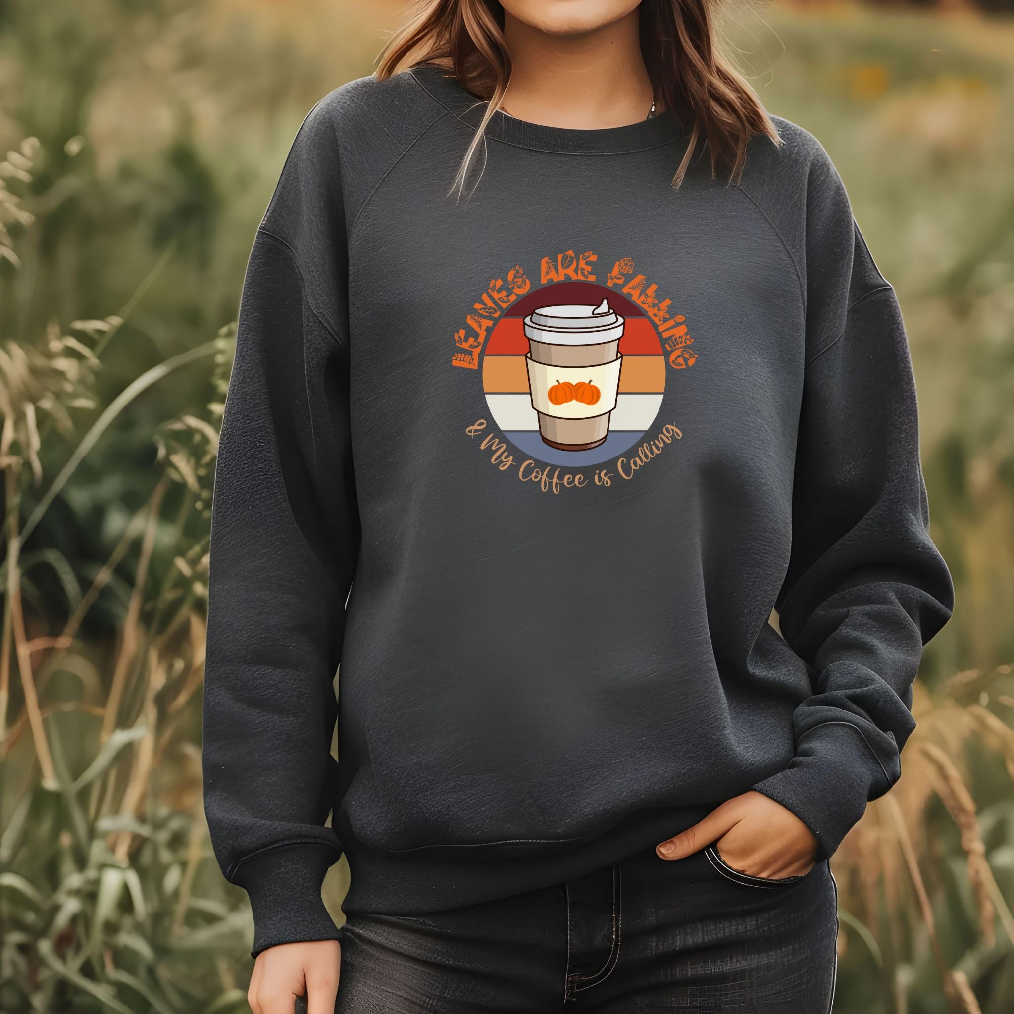 Autumn Brew Cozy Fall Coffee Lover’s Tee, Leaves, Unisex Heavy Blend™ Crewneck Sweatshirt