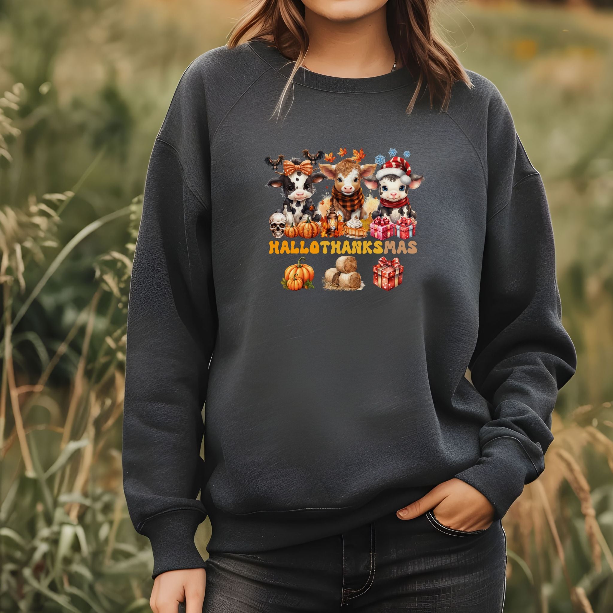 Spooky to Jolly - All-Season Celebration HalloThanksMas Tee (6), Unisex Heavy Blend™ Crewneck Sweatshirt