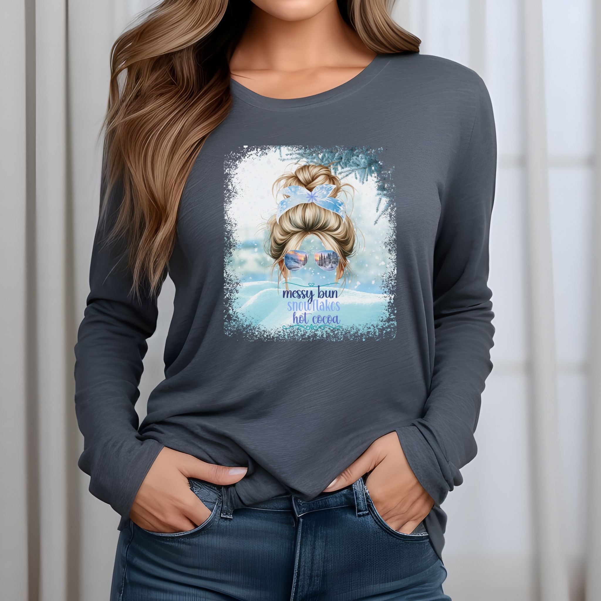 Messy Bun Snow, Blond Hair Messy Bun, Unisex Jersey Long Sleeve Tee