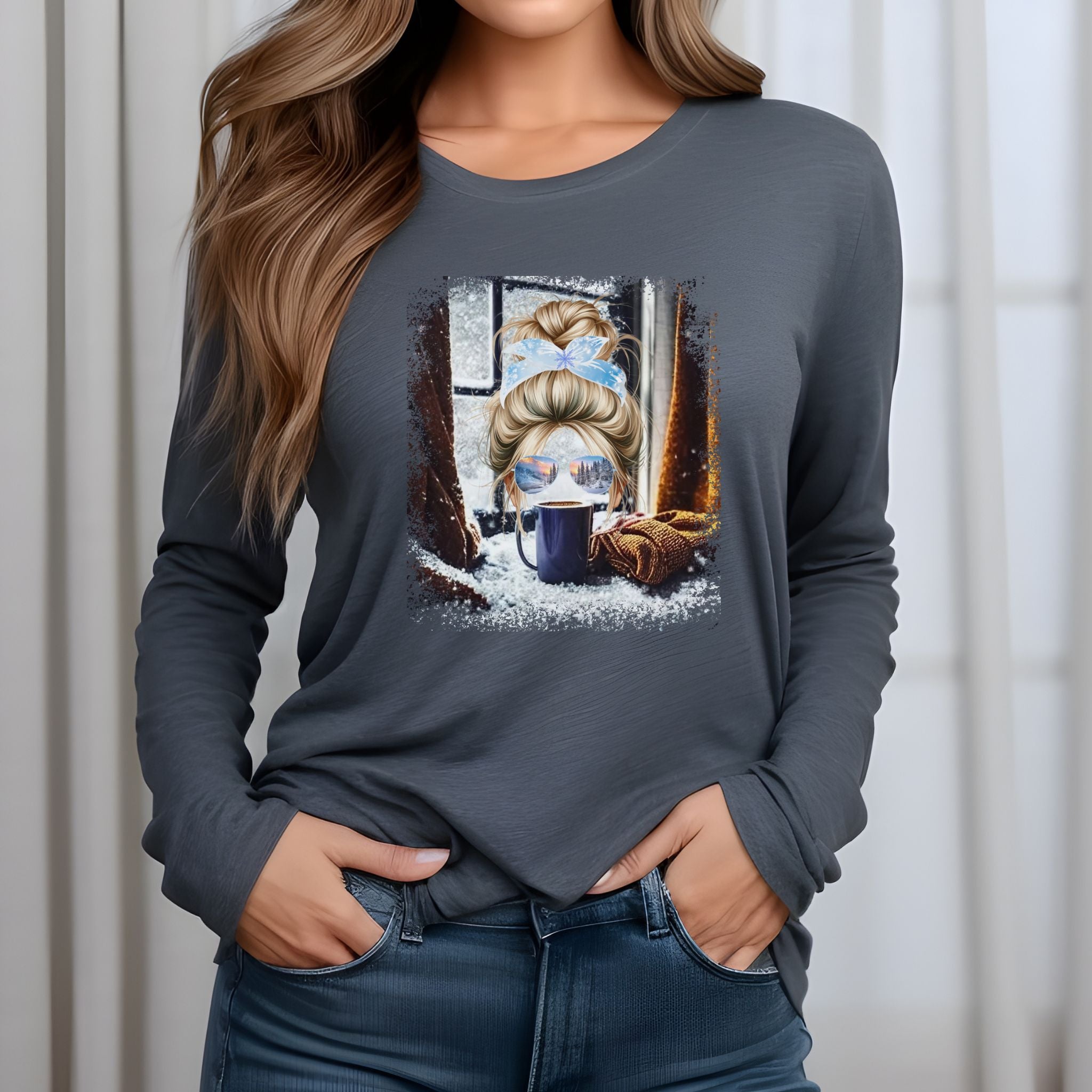 Winter Home, Blond Hair Messy Bun, Unisex Jersey Long Sleeve Tee