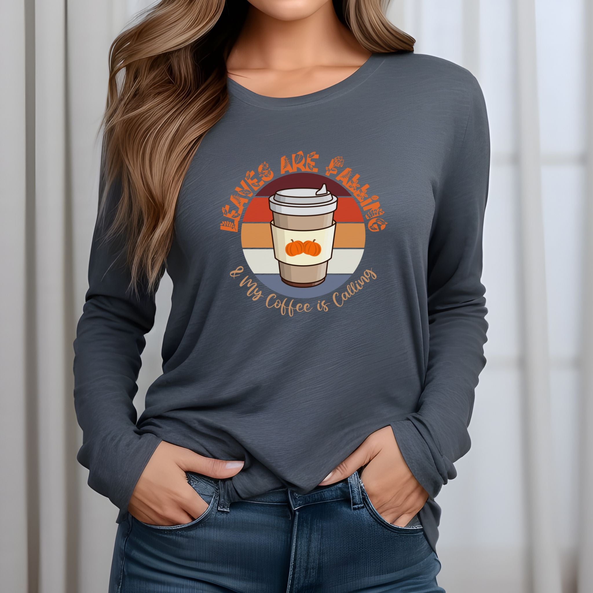 Autumn Brew Cozy Fall Coffee Lover’s Tee, Leaves, Unisex Jersey Long Sleeve Tee