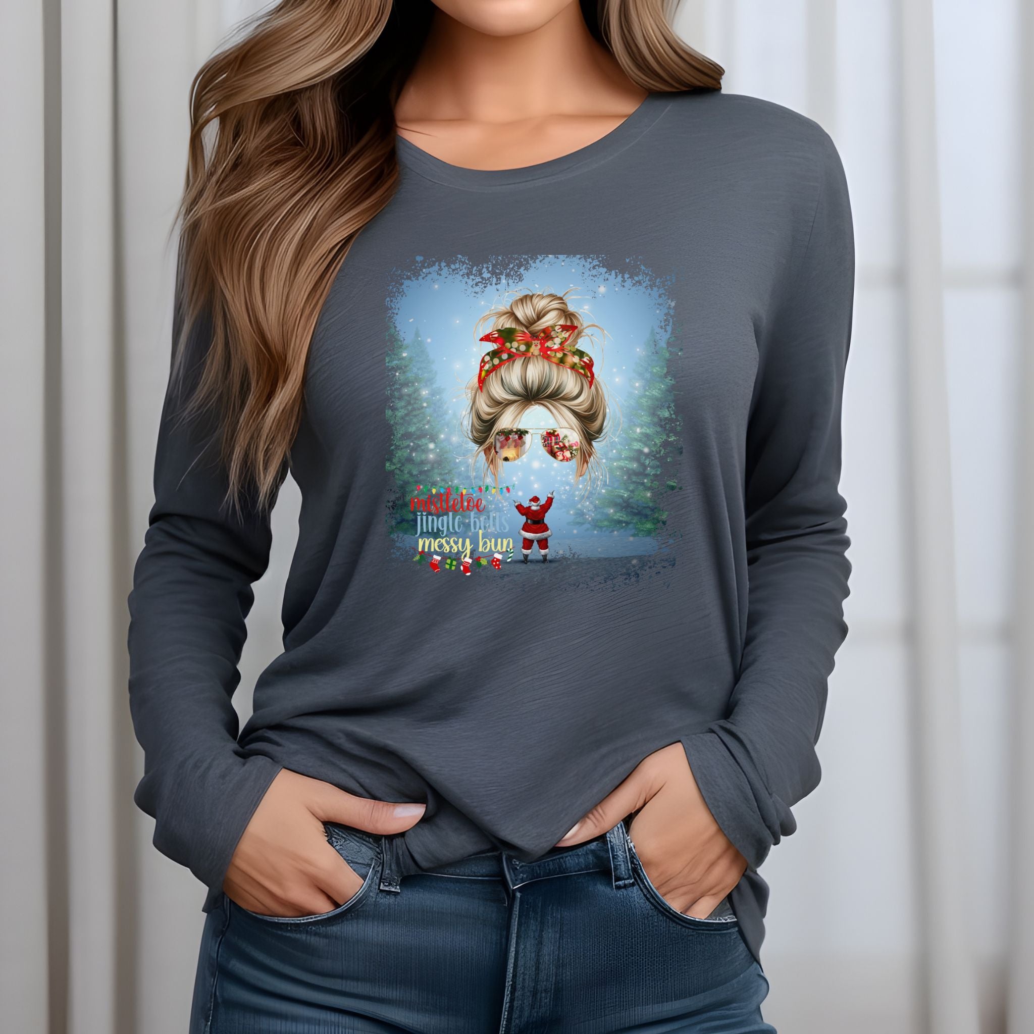 Messy Bun Santa, Blond Hair Messy Bun, Unisex Jersey Long Sleeve Tee