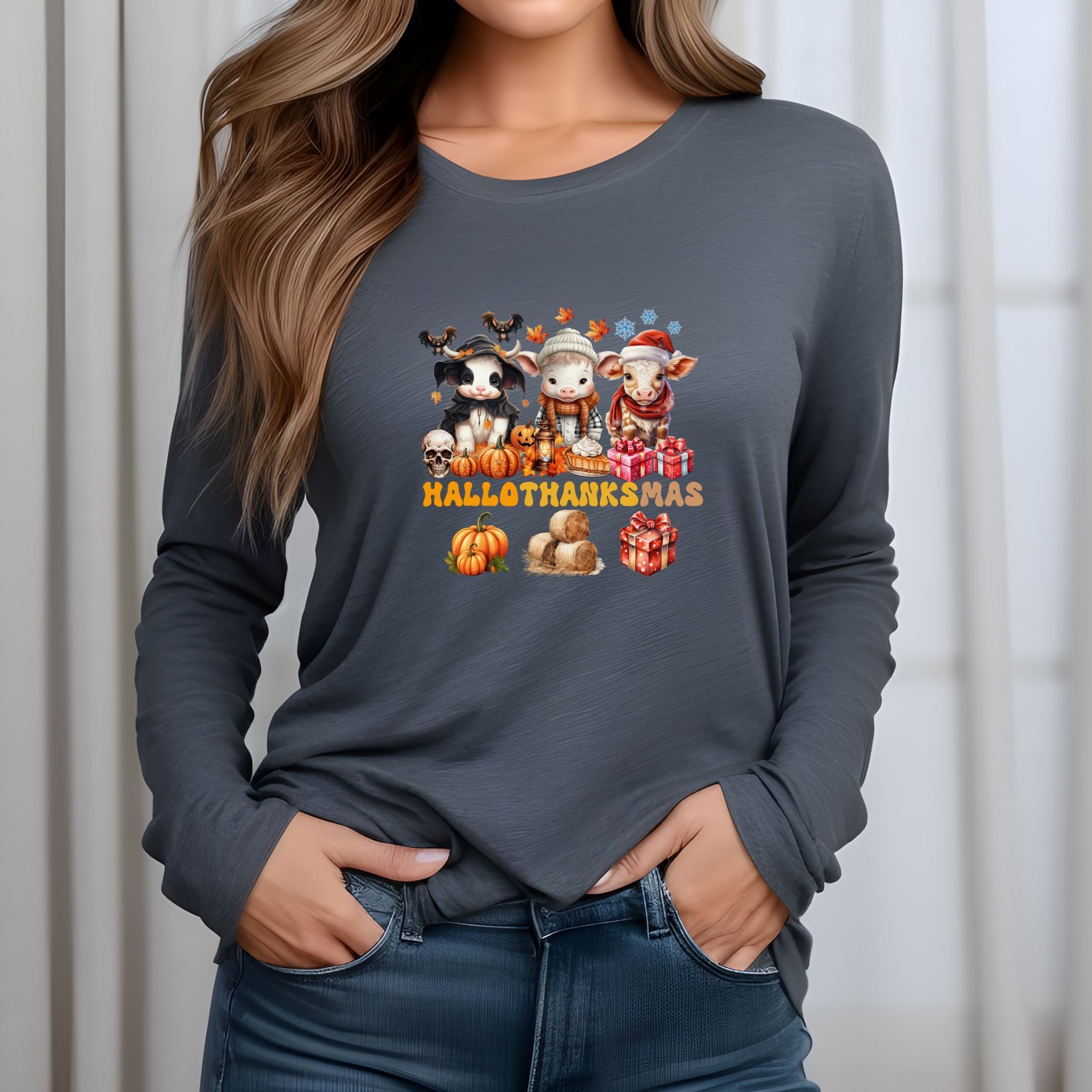 Spooky to Jolly - All-Season Celebration HalloThanksMas Tee (1), Unisex Jersey Long Sleeve Tee