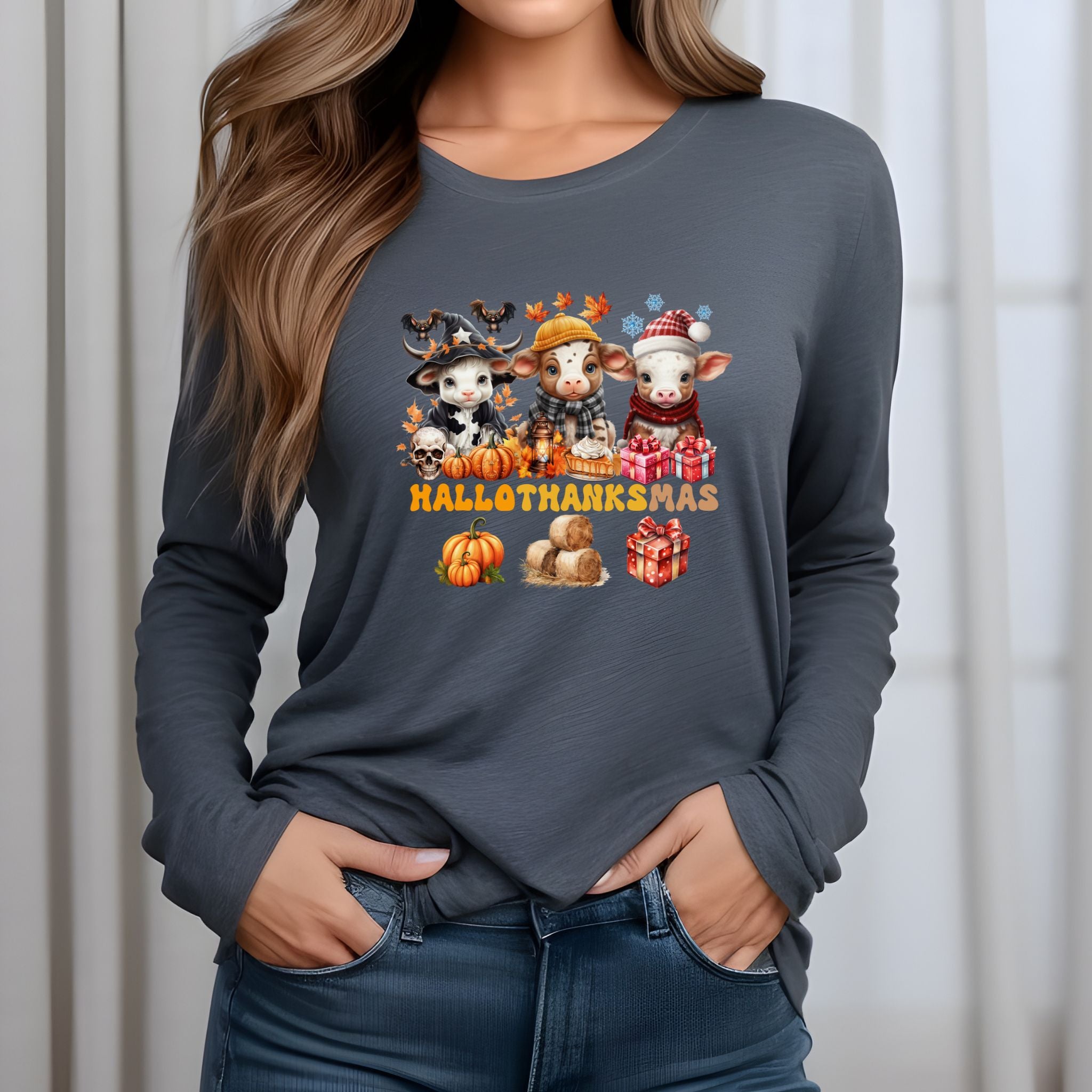 Spooky to Jolly - All-Season Celebration HalloThanksMas Tee (2), Unisex Jersey Long Sleeve Tee