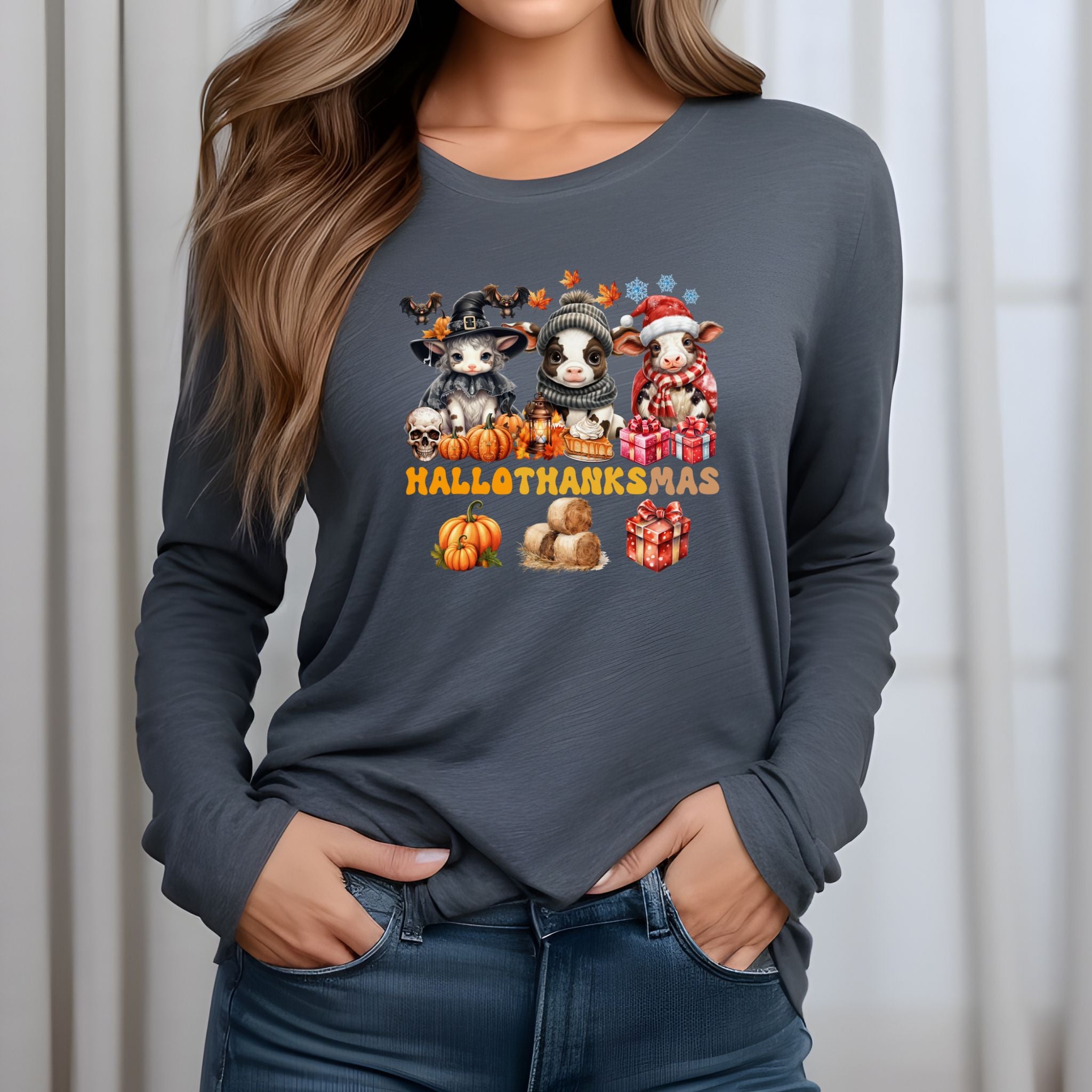 Spooky to Jolly - All-Season Celebration HalloThanksMas Tee (3), Unisex Jersey Long Sleeve Tee