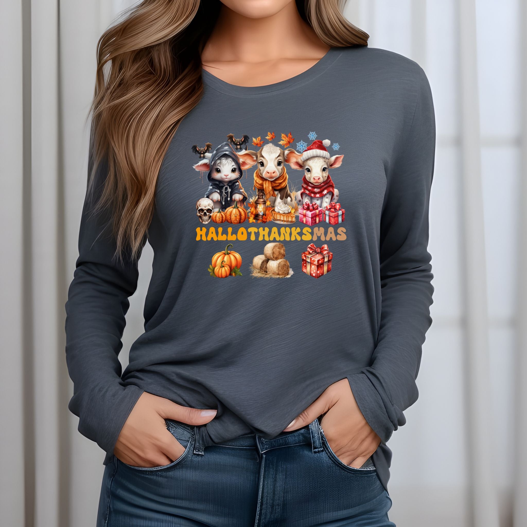 Spooky to Jolly - All-Season Celebration HalloThanksMas Tee (5), Unisex Jersey Long Sleeve Tee