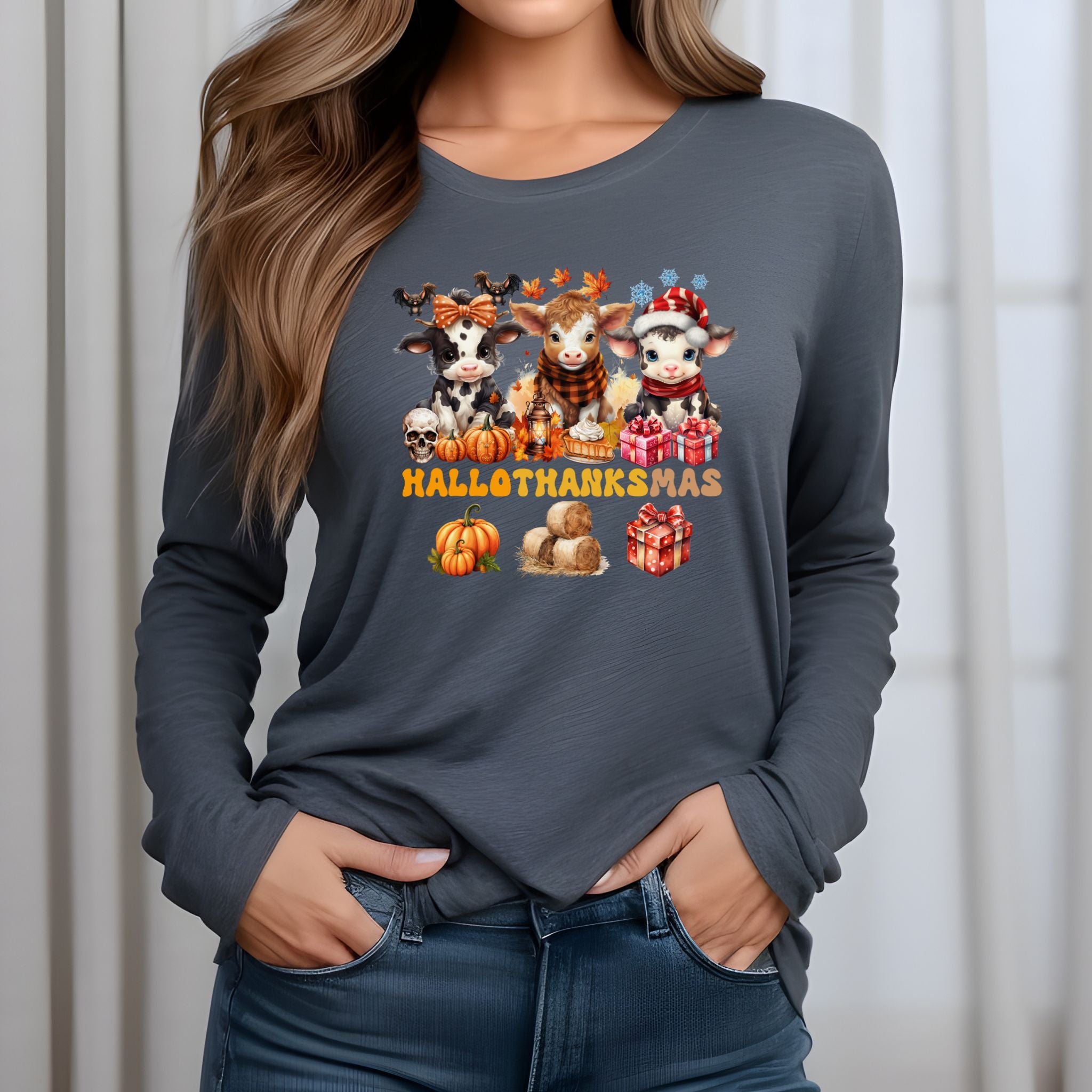 Spooky to Jolly - All-Season Celebration HalloThanksMas Tee (6), Unisex Jersey Long Sleeve Tee