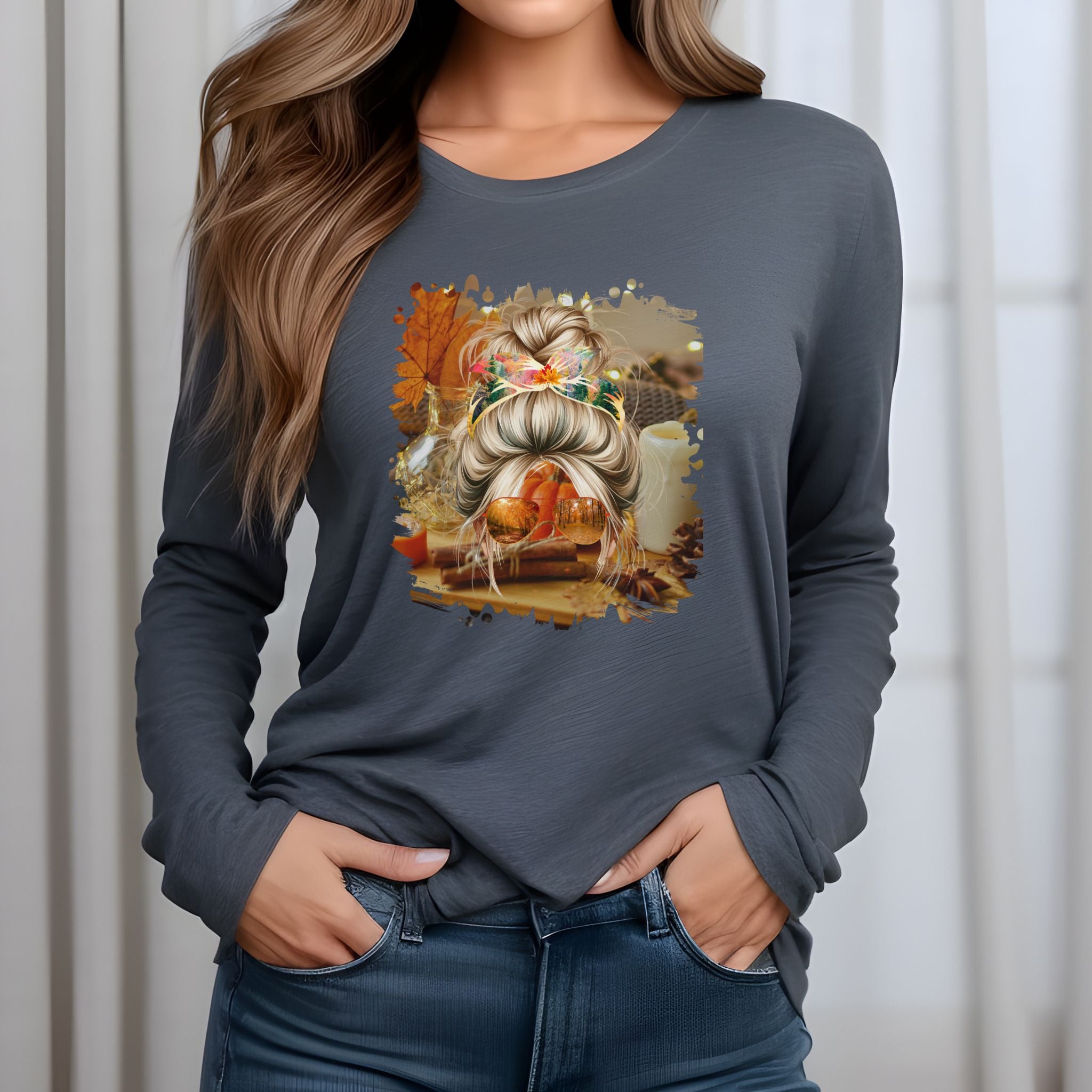 Fall Home, Blond Hair Messy Bun, Unisex Jersey Long Sleeve Tee