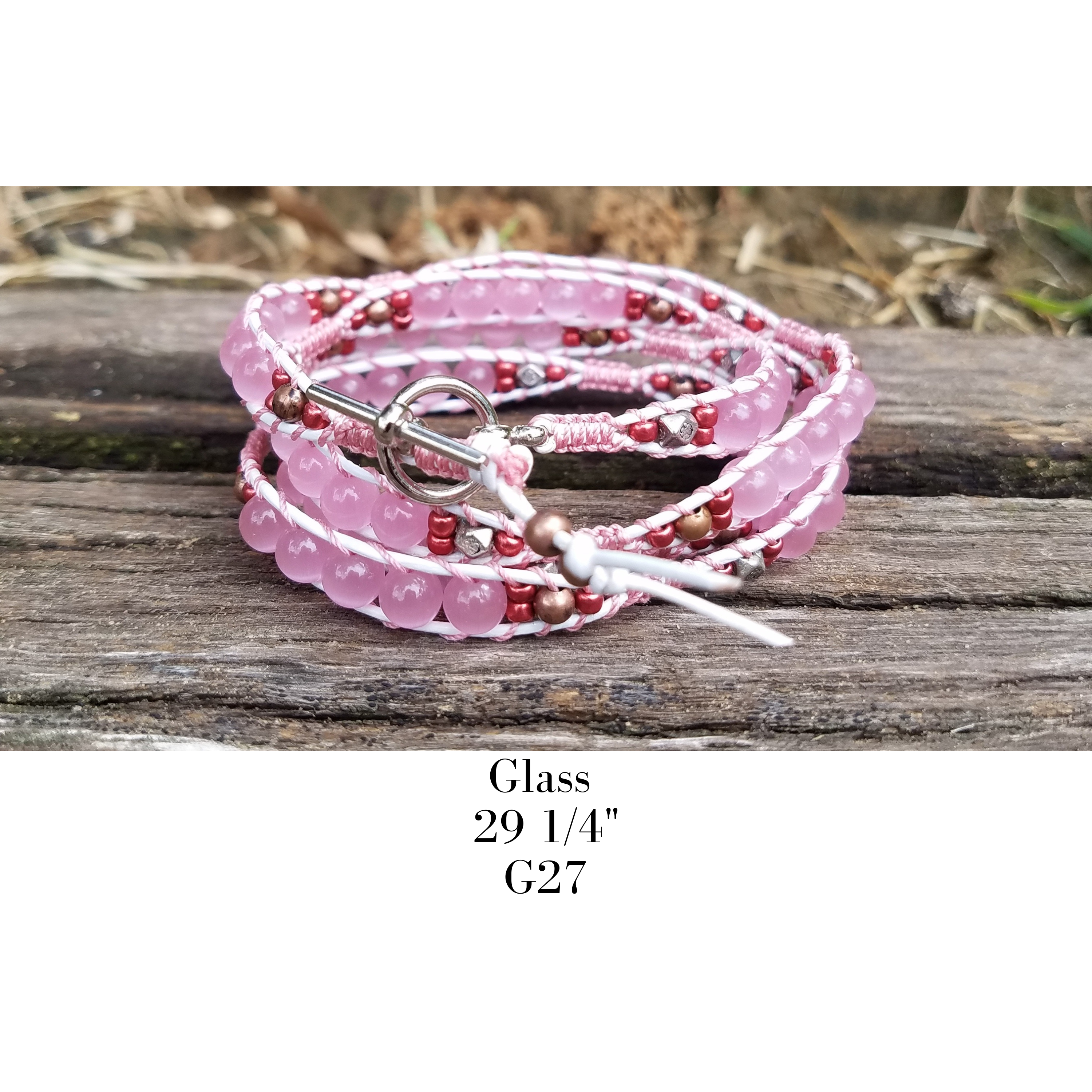 Bracelet Handmade, 4-Wrap Leather Bracelet, Glass Beads (G27)