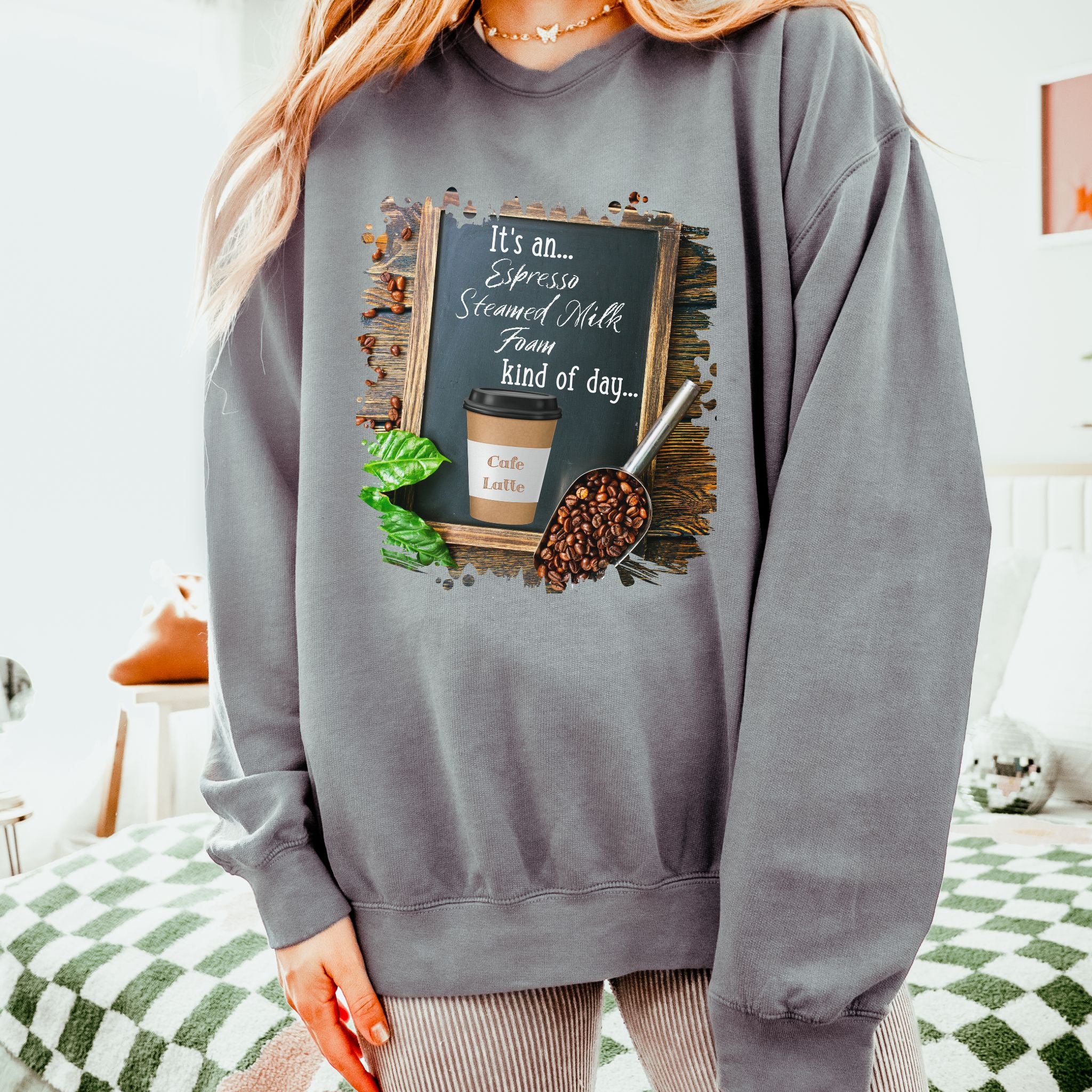 Cafe Latte, Kind of Day, Unisex Lightweight Crewneck Sweatshirt