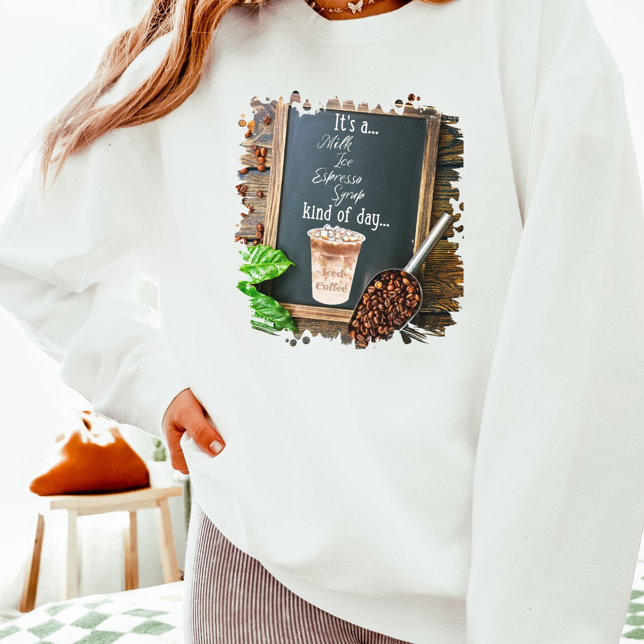 Iced Coffee (Espresso), Kind of Day, Unisex Lightweight Crewneck Sweatshirt