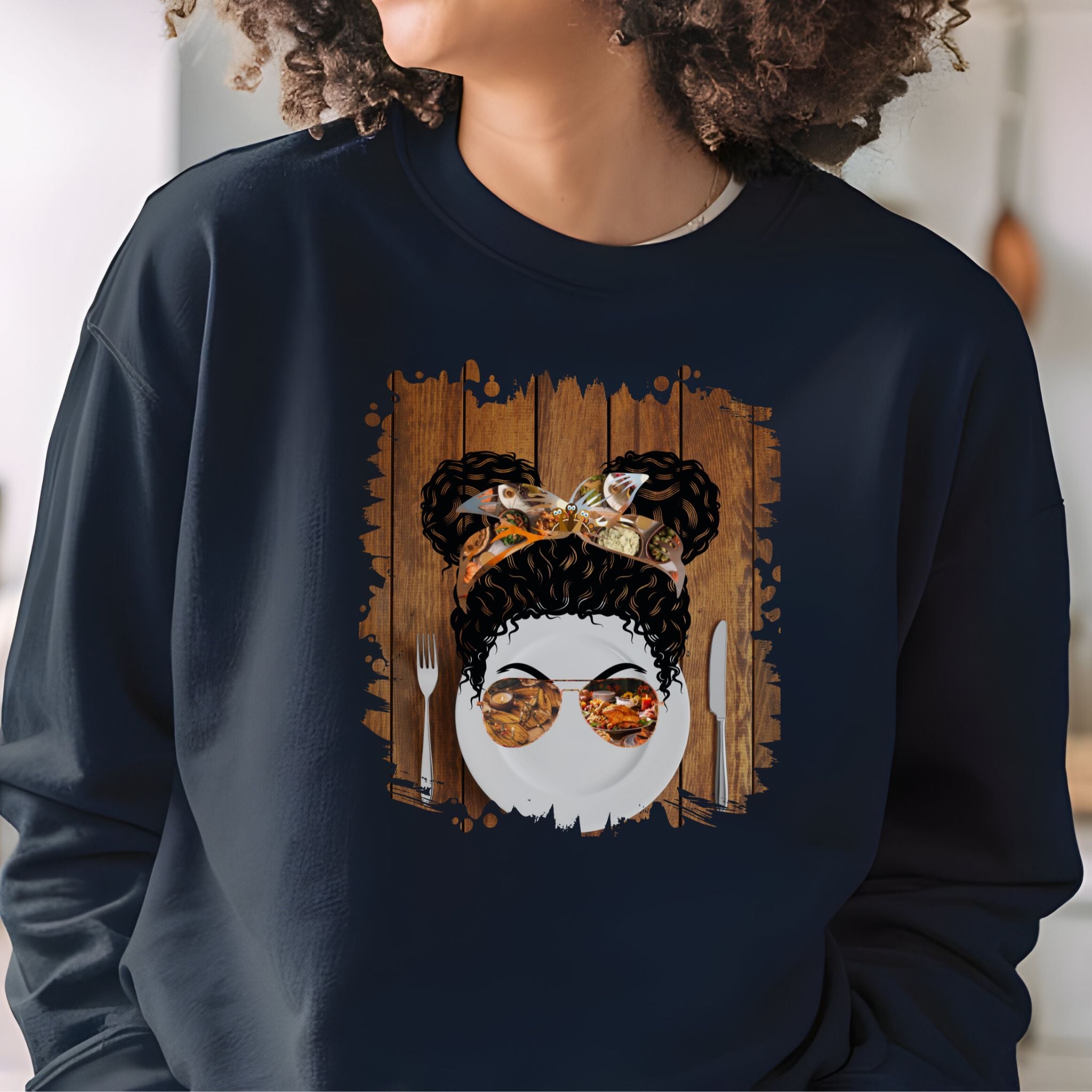 Plate Setting, Black Hair Messy Bun, Unisex Heavy Blend™ Crewneck Sweatshirt