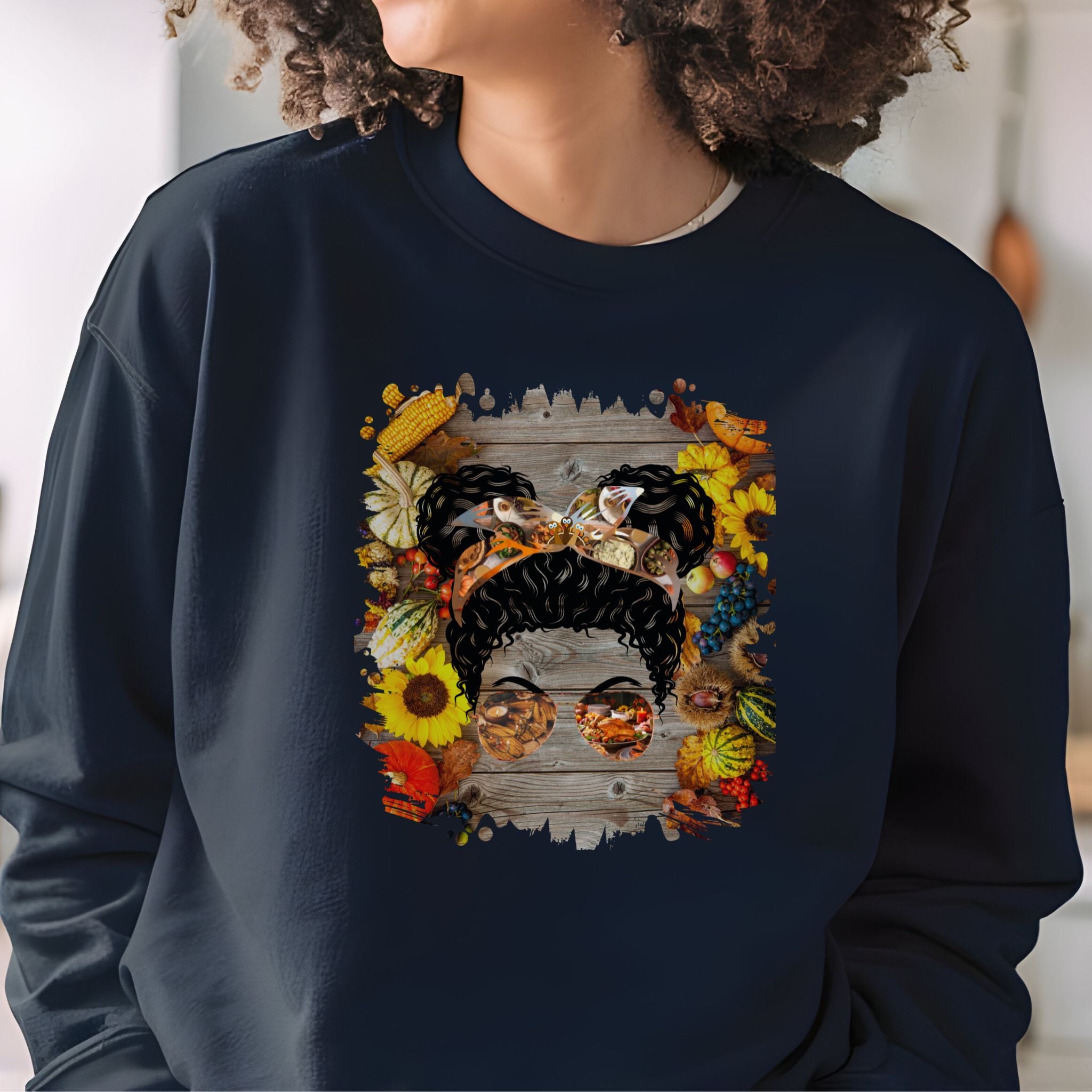 Decorated Background, Black Hair Messy Bun, Unisex Heavy Blend™ Crewneck Sweatshirt