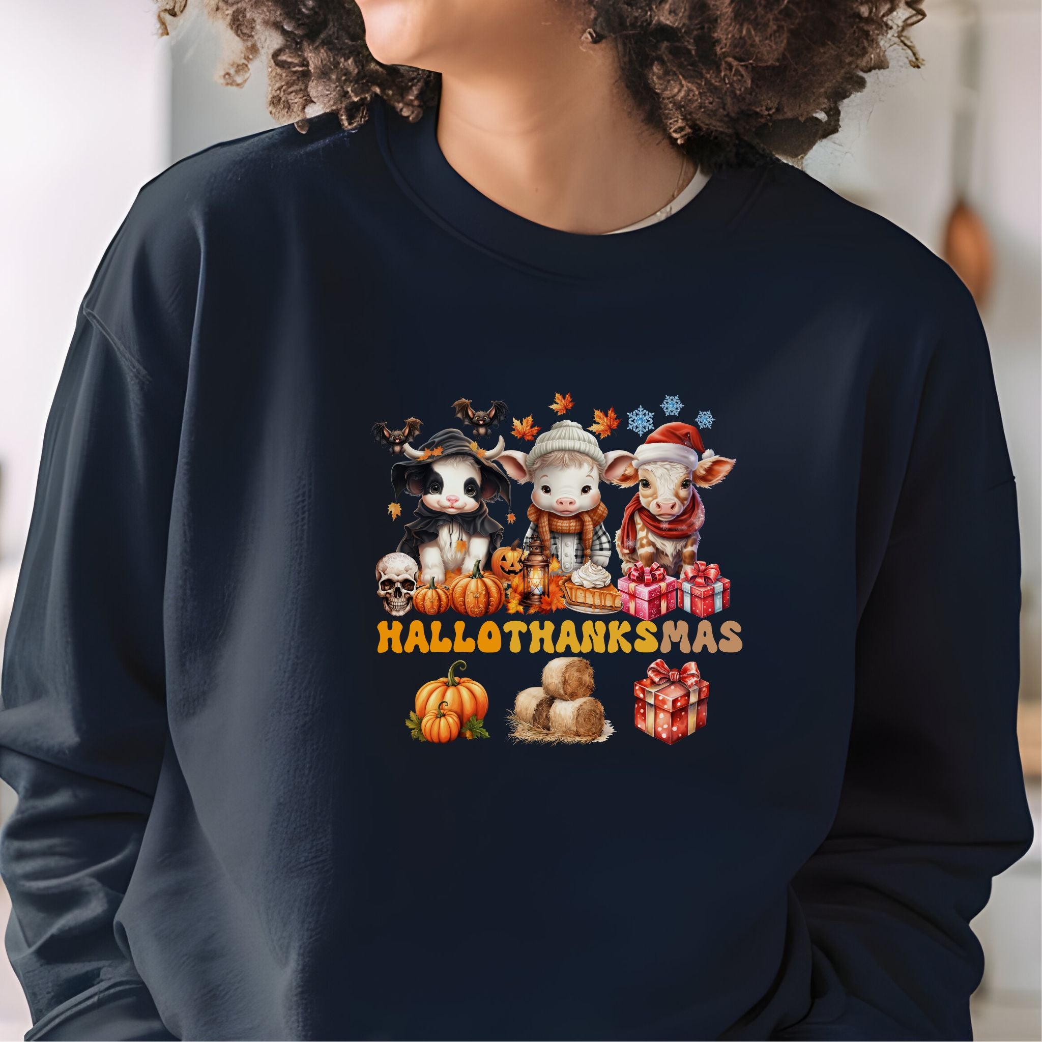 Spooky to Jolly - All-Season Celebration HalloThanksMas Tee (1), Unisex Heavy Blend™ Crewneck Sweatshirt