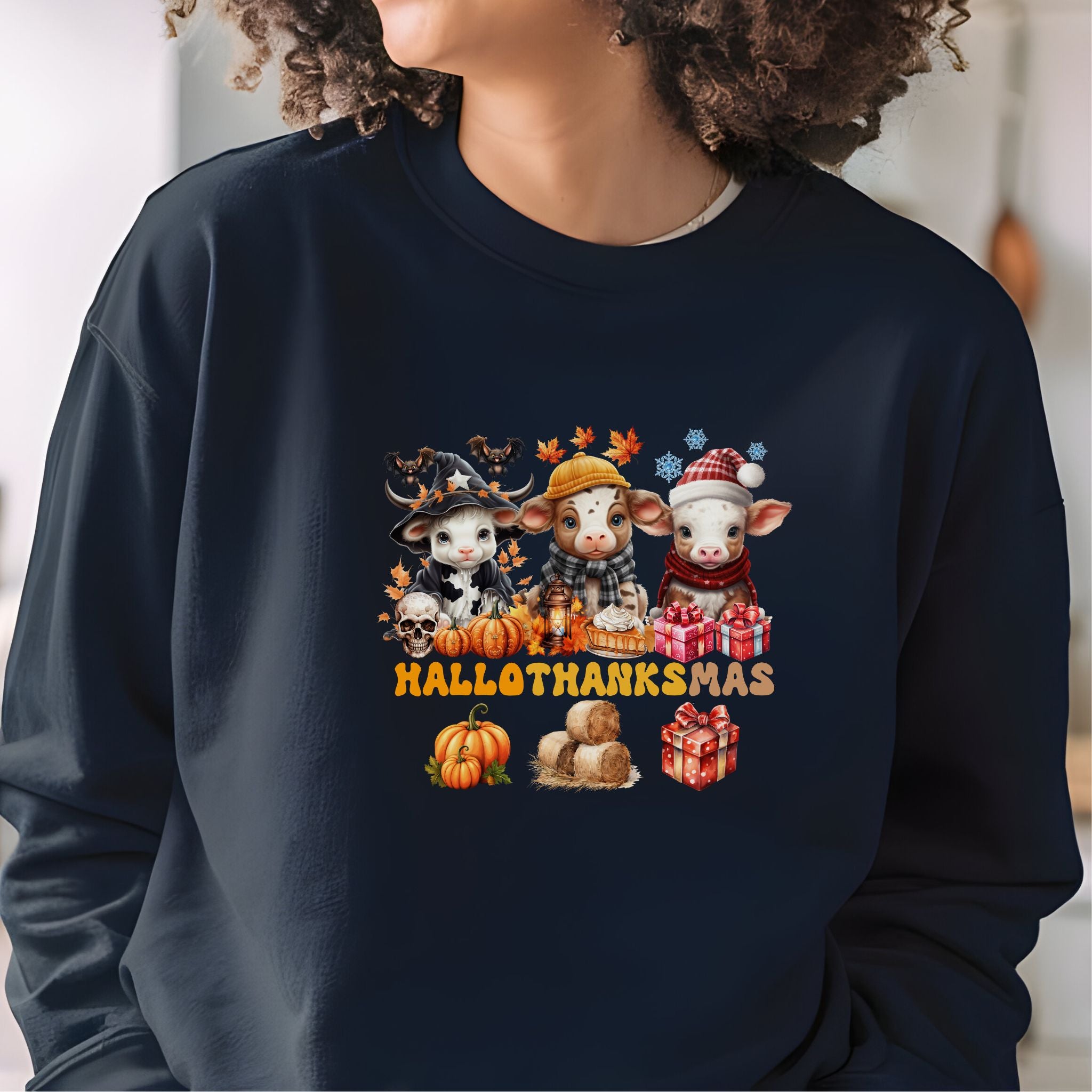 Spooky to Jolly - All-Season Celebration HalloThanksMas Tee (2), Unisex Heavy Blend™ Crewneck Sweatshirt