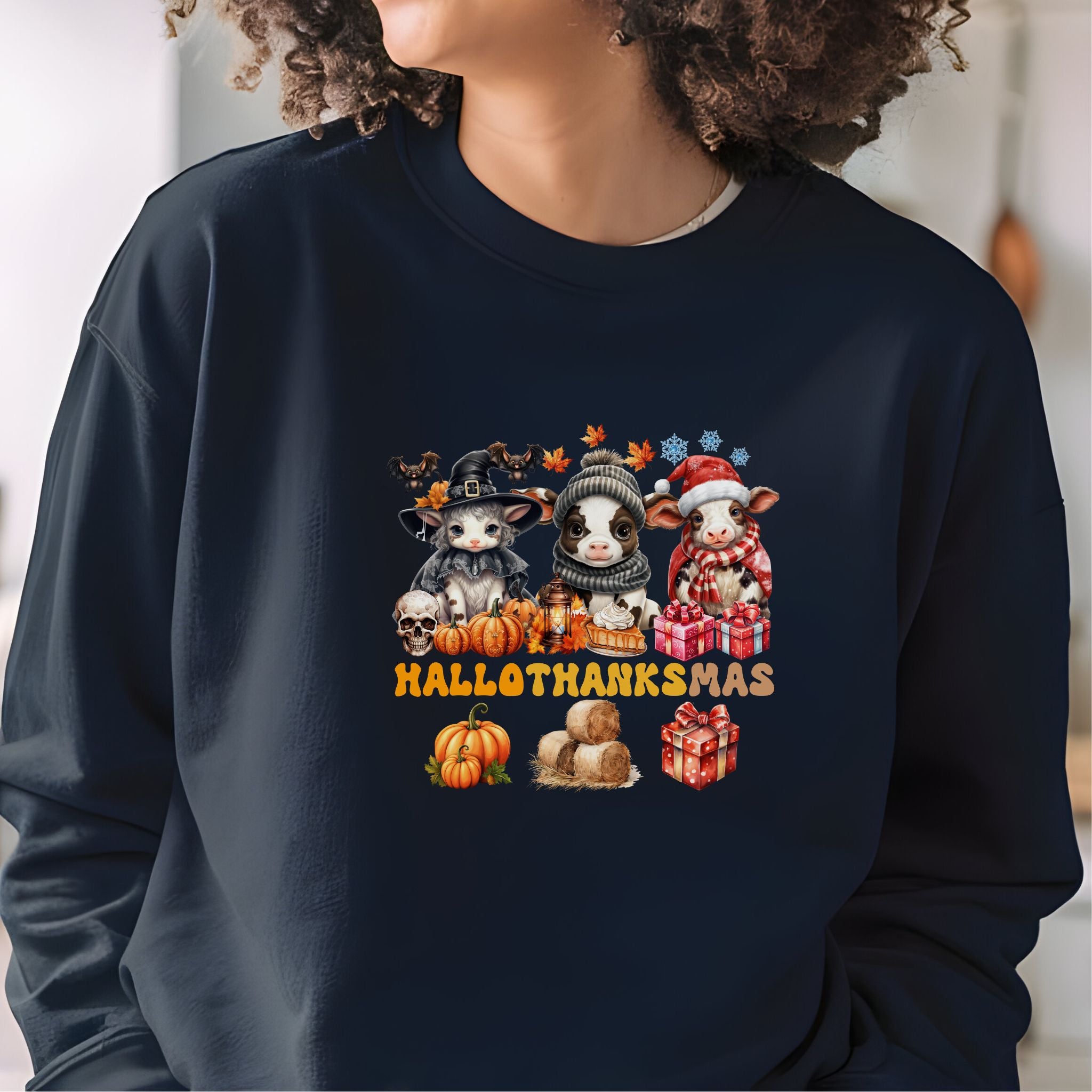 Spooky to Jolly - All-Season Celebration HalloThanksMas Tee (3), Unisex Heavy Blend™ Crewneck Sweatshirt