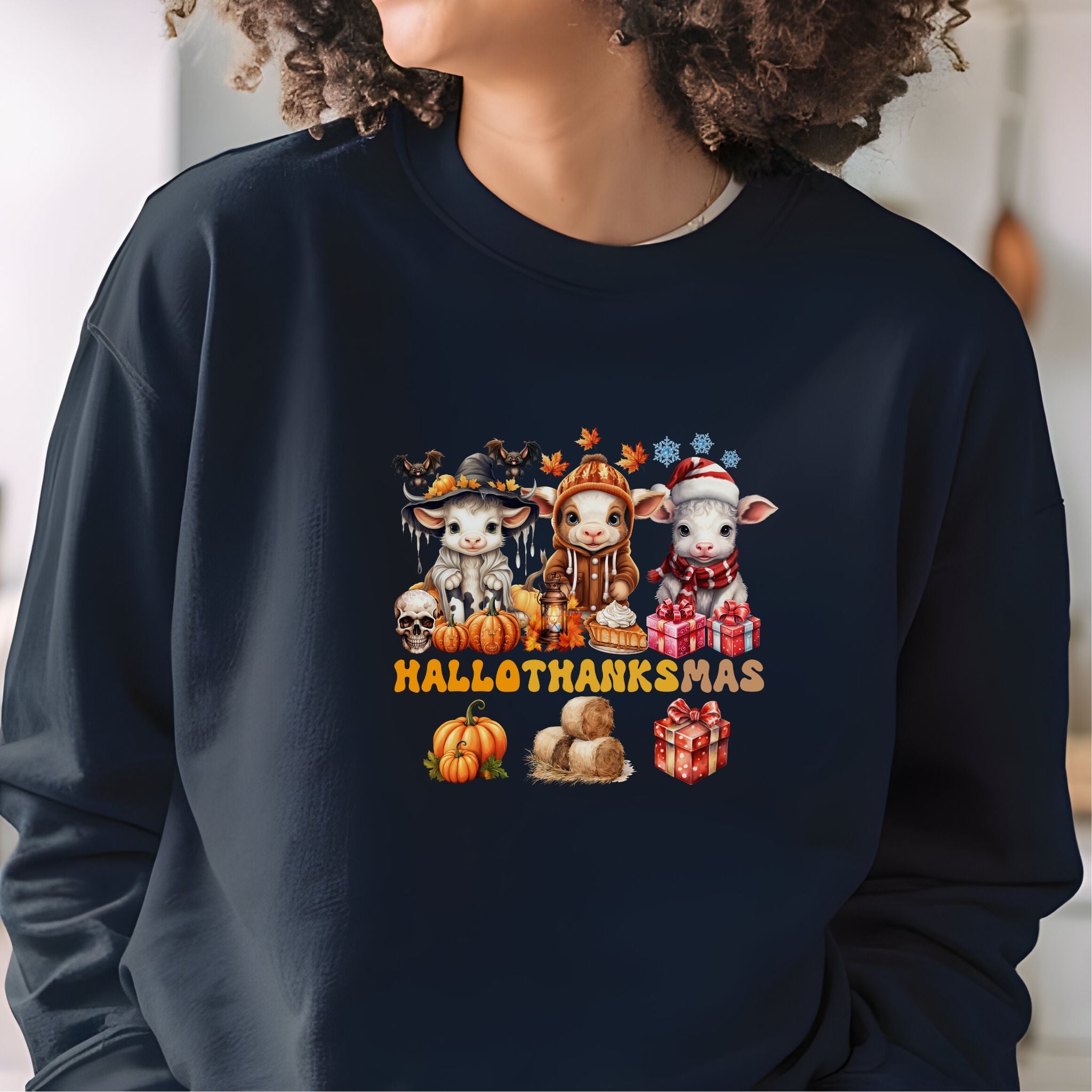 Spooky to Jolly - All-Season Celebration HalloThanksMas Tee (4), Unisex Heavy Blend™ Crewneck Sweatshirt