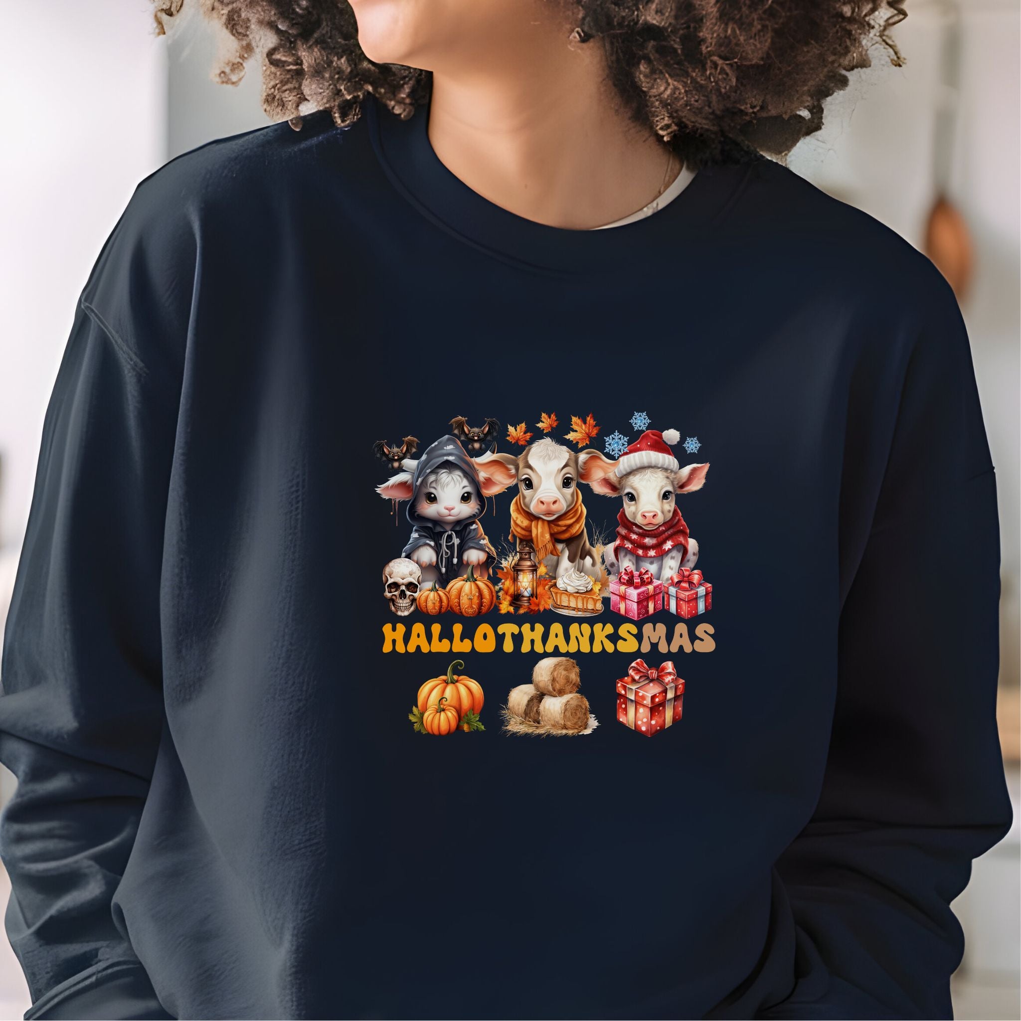 Spooky to Jolly - All-Season Celebration HalloThanksMas Tee (5), Unisex Heavy Blend™ Crewneck Sweatshirt