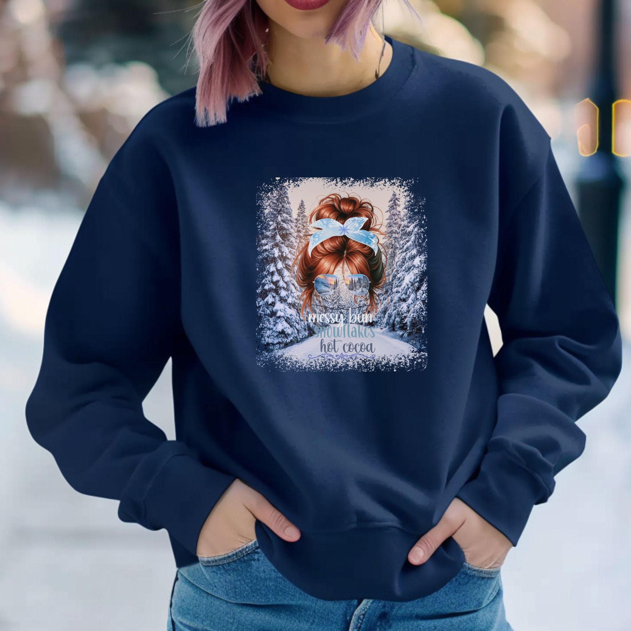 Messy Bun Winter Trail, Red Hair Messy Bun, Unisex Heavy Blend™ Crewneck Sweatshirt