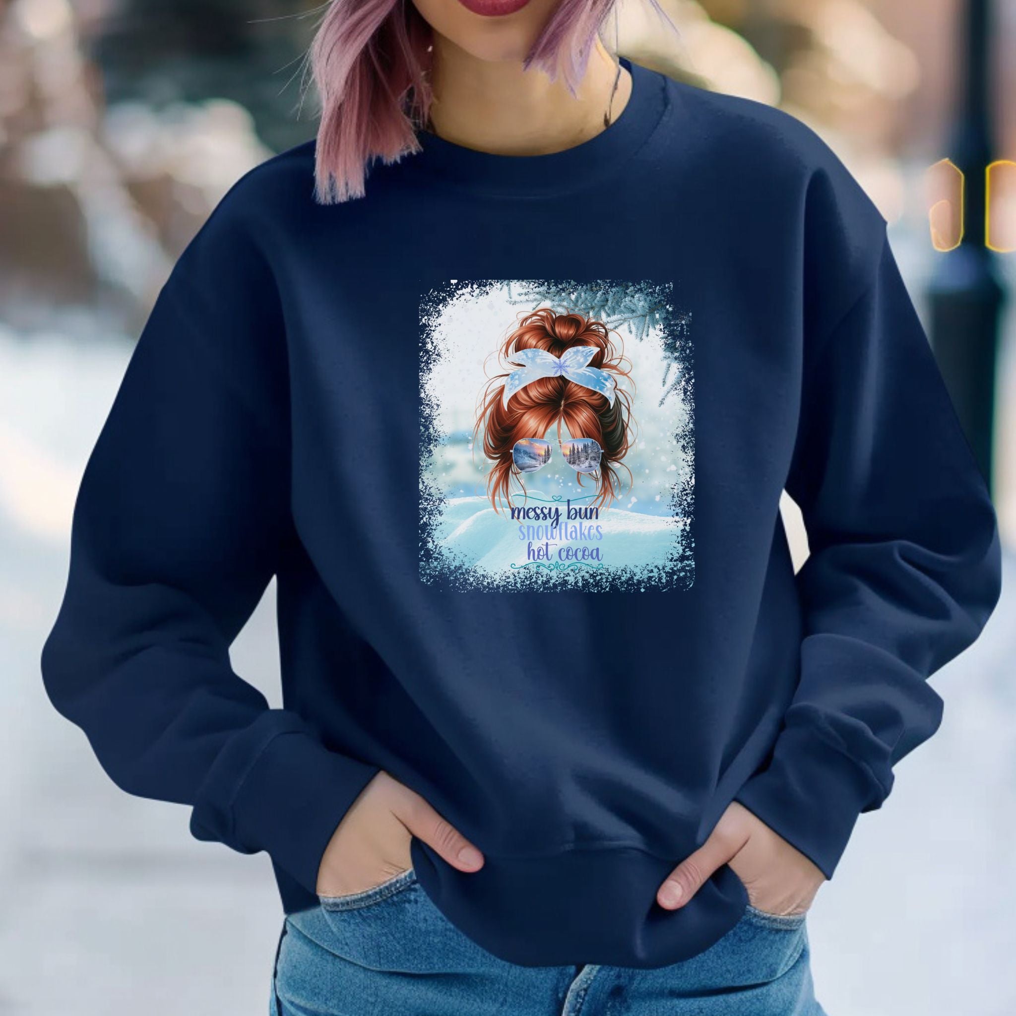 Messy Bun Snow, Red Hair Messy Bun, Unisex Heavy Blend™ Crewneck Sweatshirt