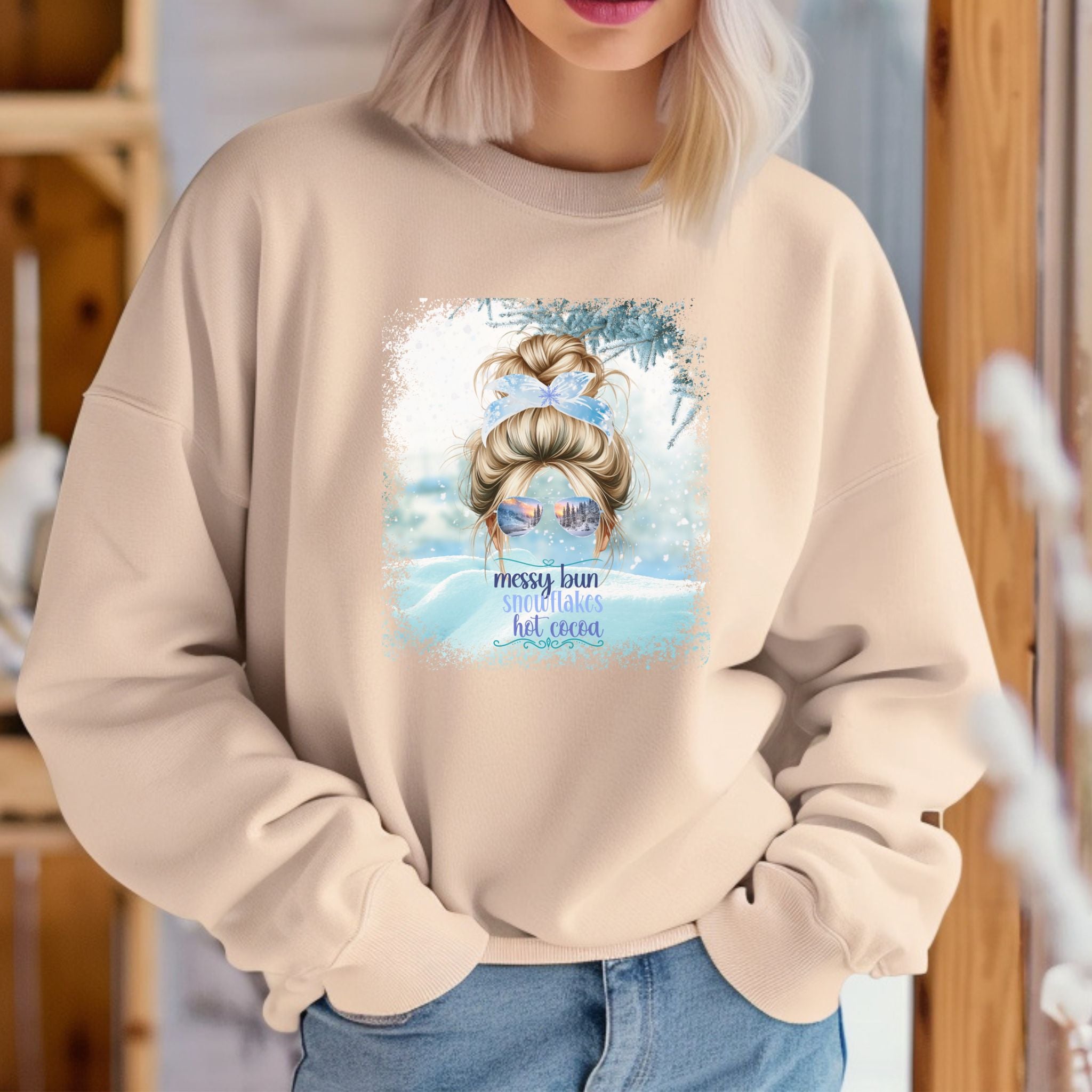 Messy Bun Snow, Blond Hair Messy Bun, Unisex Heavy Blend™ Crewneck Sweatshirt