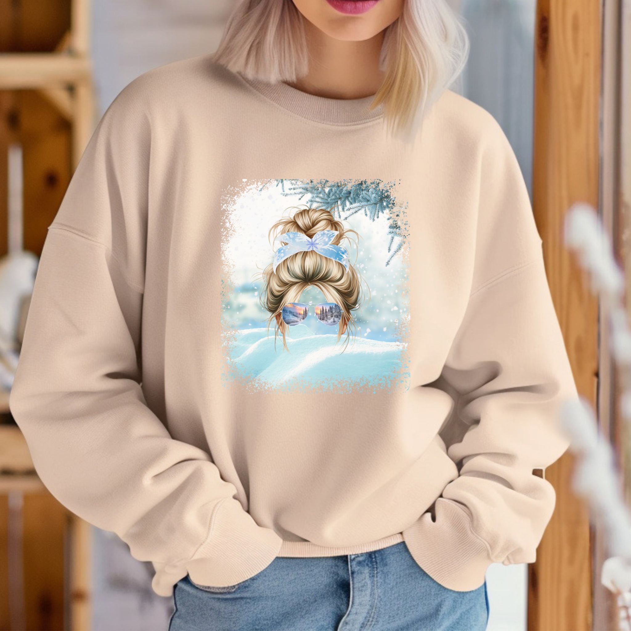 Snow, Blond Hair Messy Bun, Unisex Heavy Blend™ Crewneck Sweatshirt