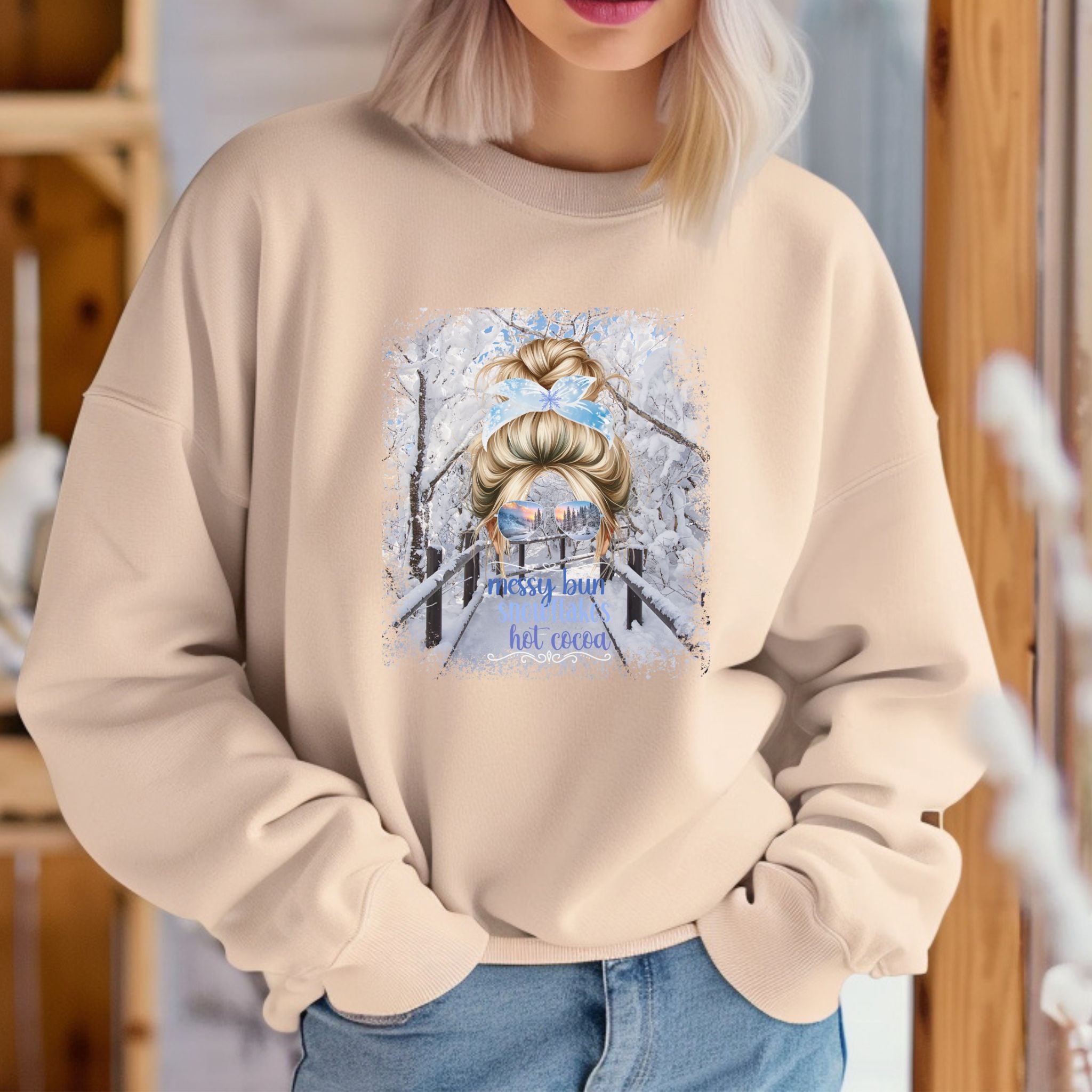 Messy Bun Winter Hike, Blond Hair Messy Bun, Unisex Heavy Blend™ Crewneck Sweatshirt