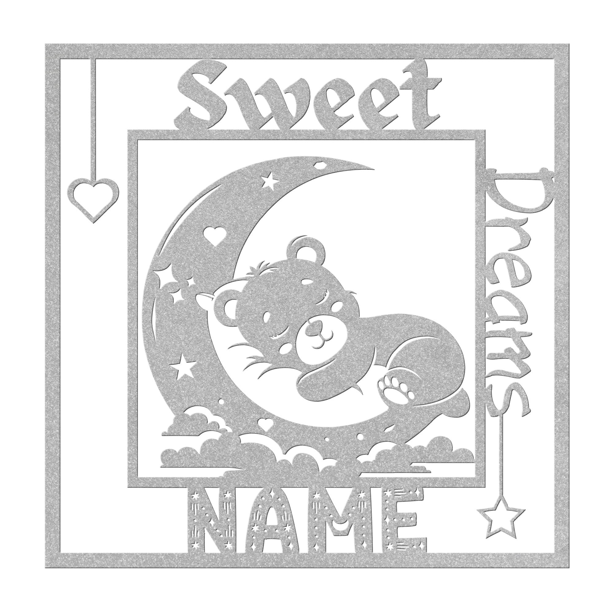 Sweet Dreams, Personalized, Sleeping Bear on Moon, Square Metal Sign