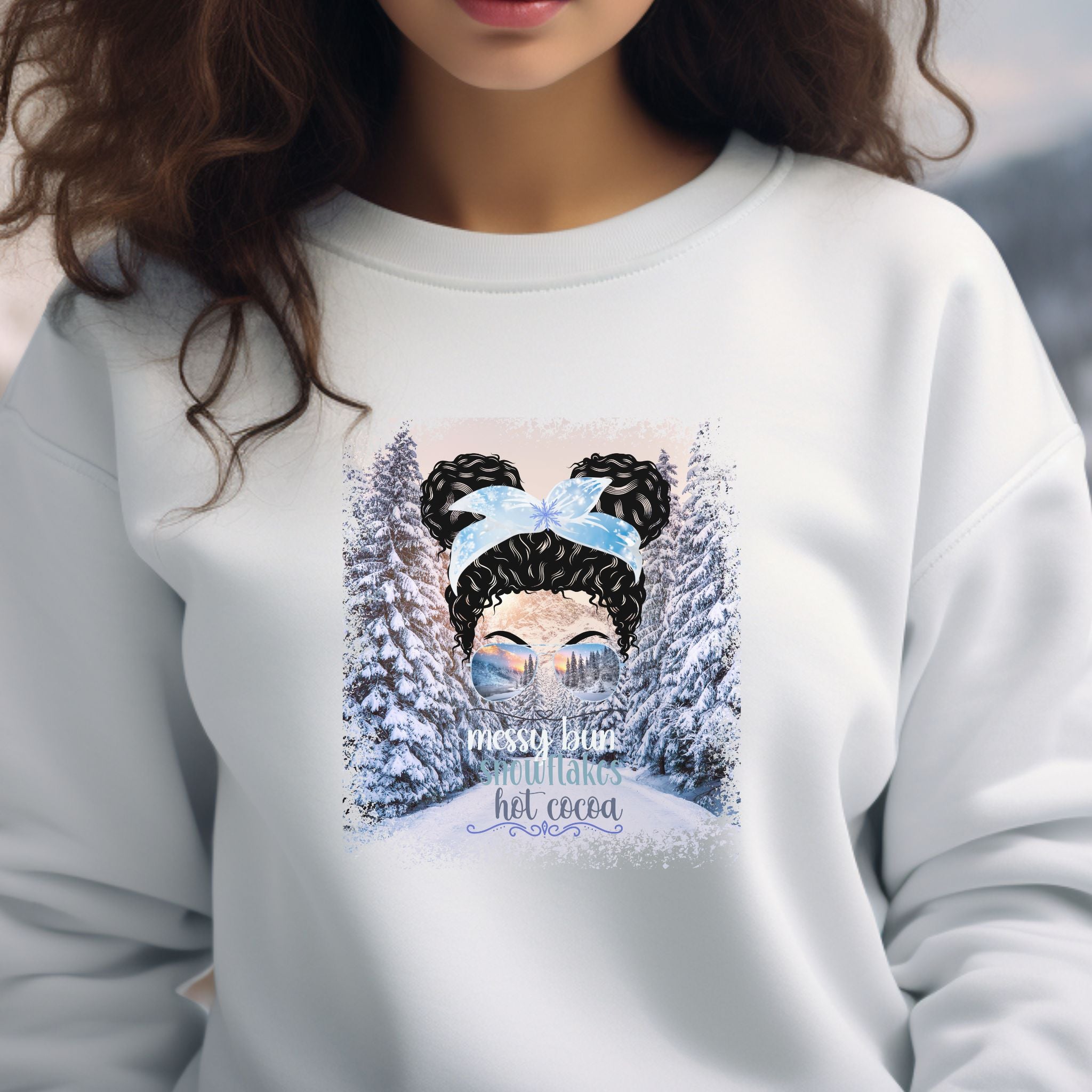 Messy Bun Winter Trail, Black Hair Messy Bun, Unisex Heavy Blend™ Crewneck Sweatshirt