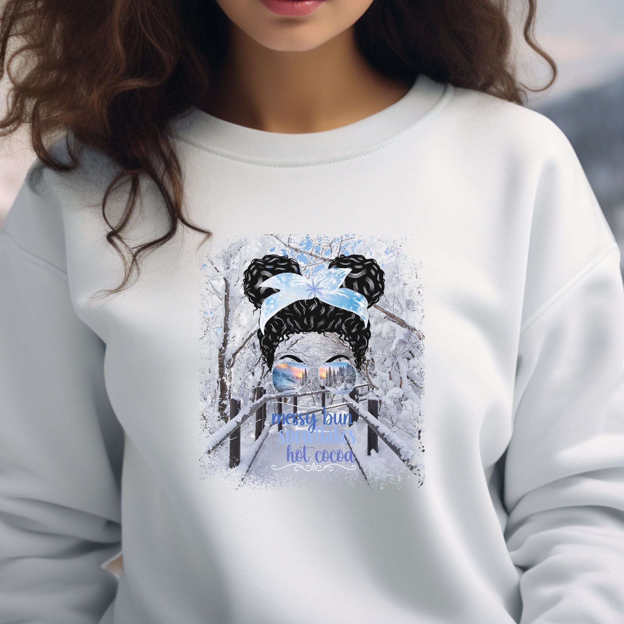 Messy Bun Winter Hike, Black Hair Messy Bun, Unisex Heavy Blend™ Crewneck Sweatshirt