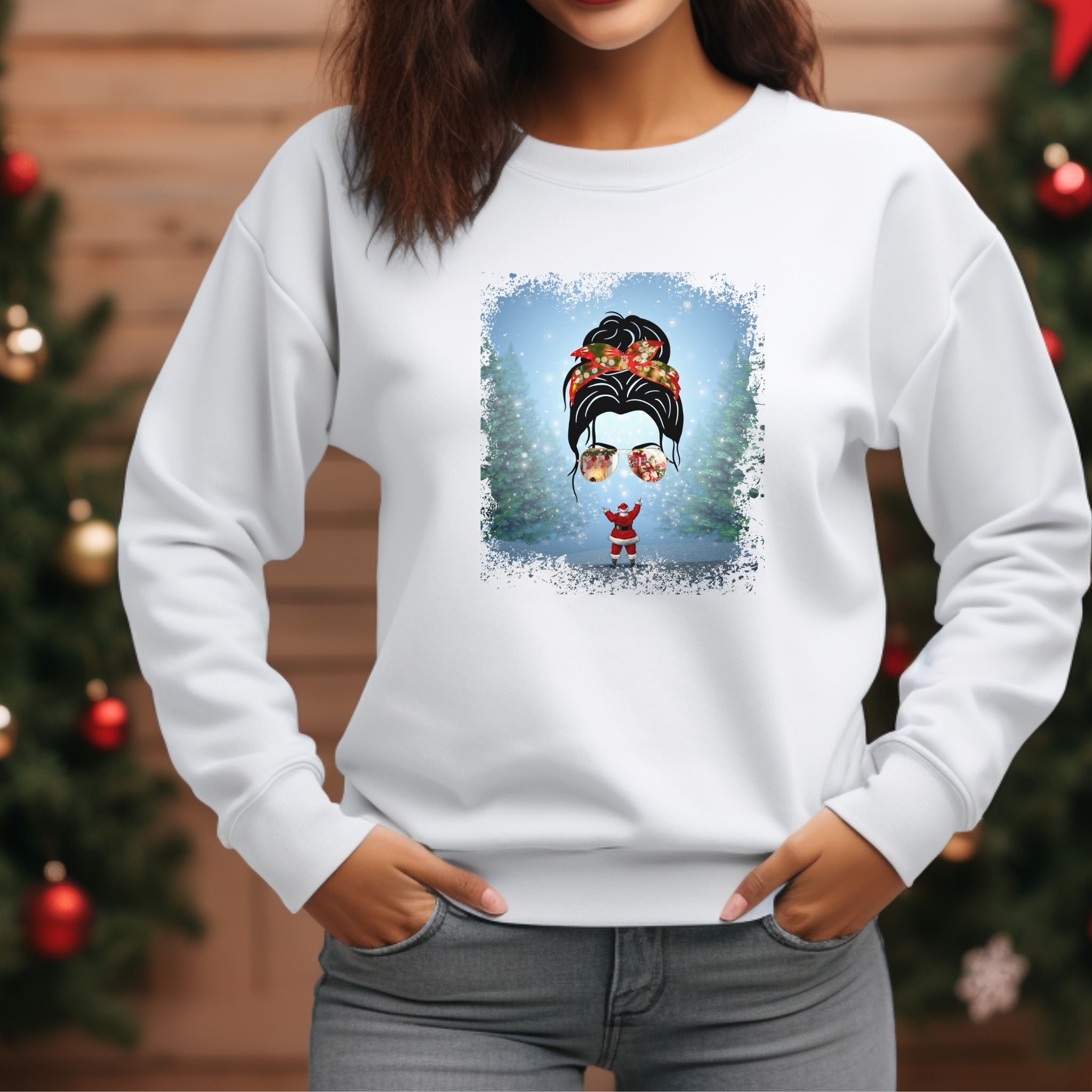 Santa, Dark Hair Messy Bun, Unisex Heavy Blend™ Crewneck Sweatshirt