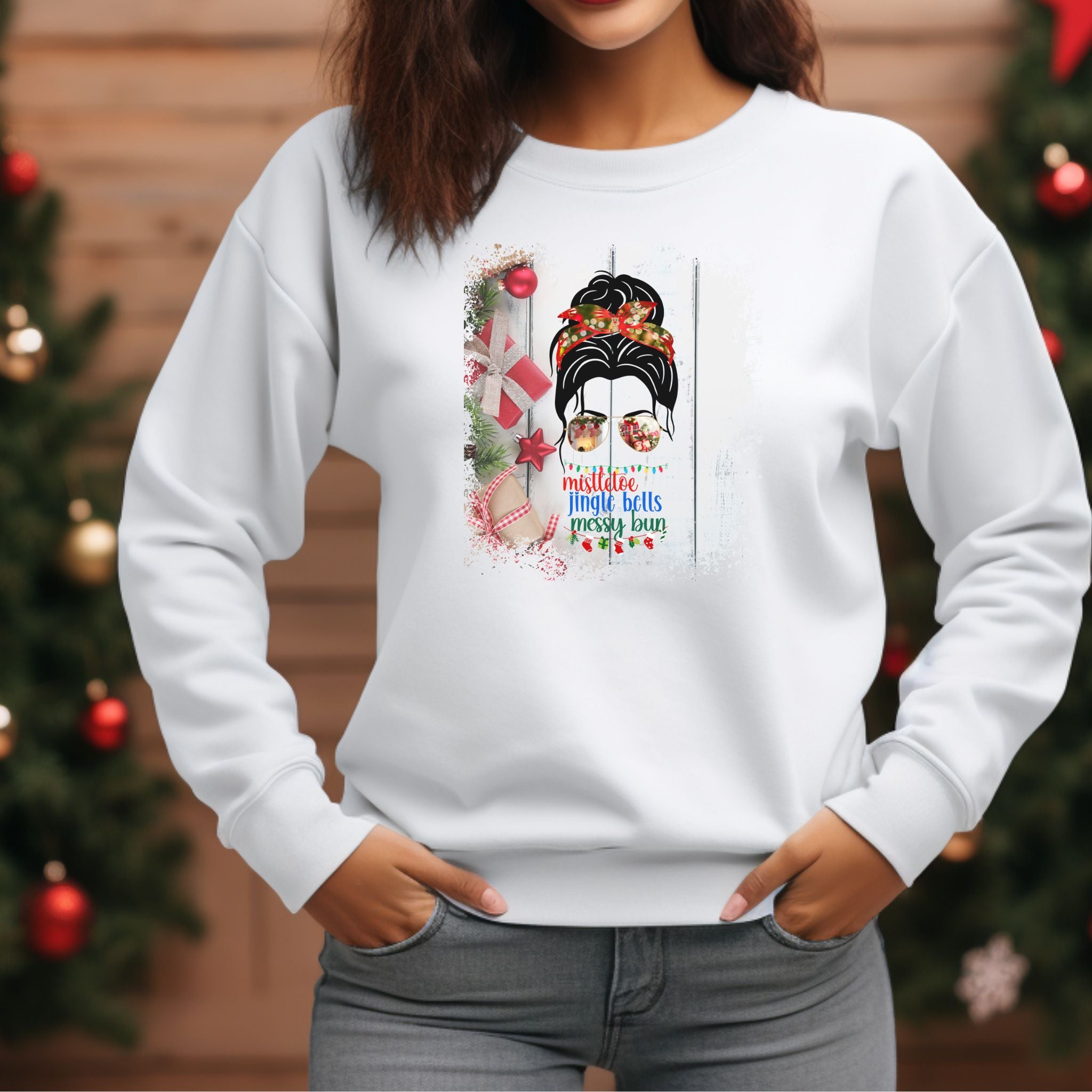 Messy Bun Christmas Presents, Dark Hair Messy Bun, Unisex Heavy Blend™ Crewneck Sweatshirt